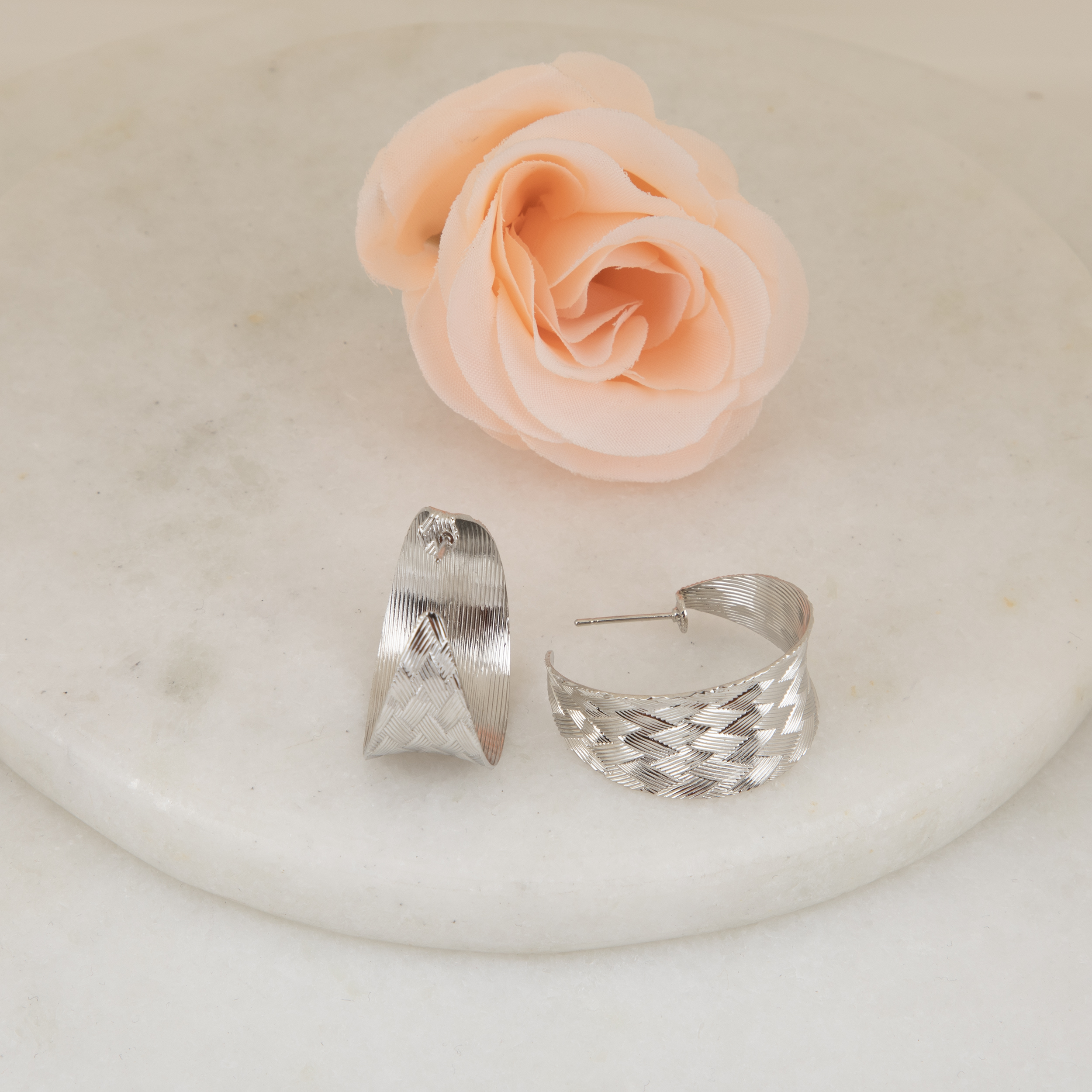 Silver Textured Hoop Earrings