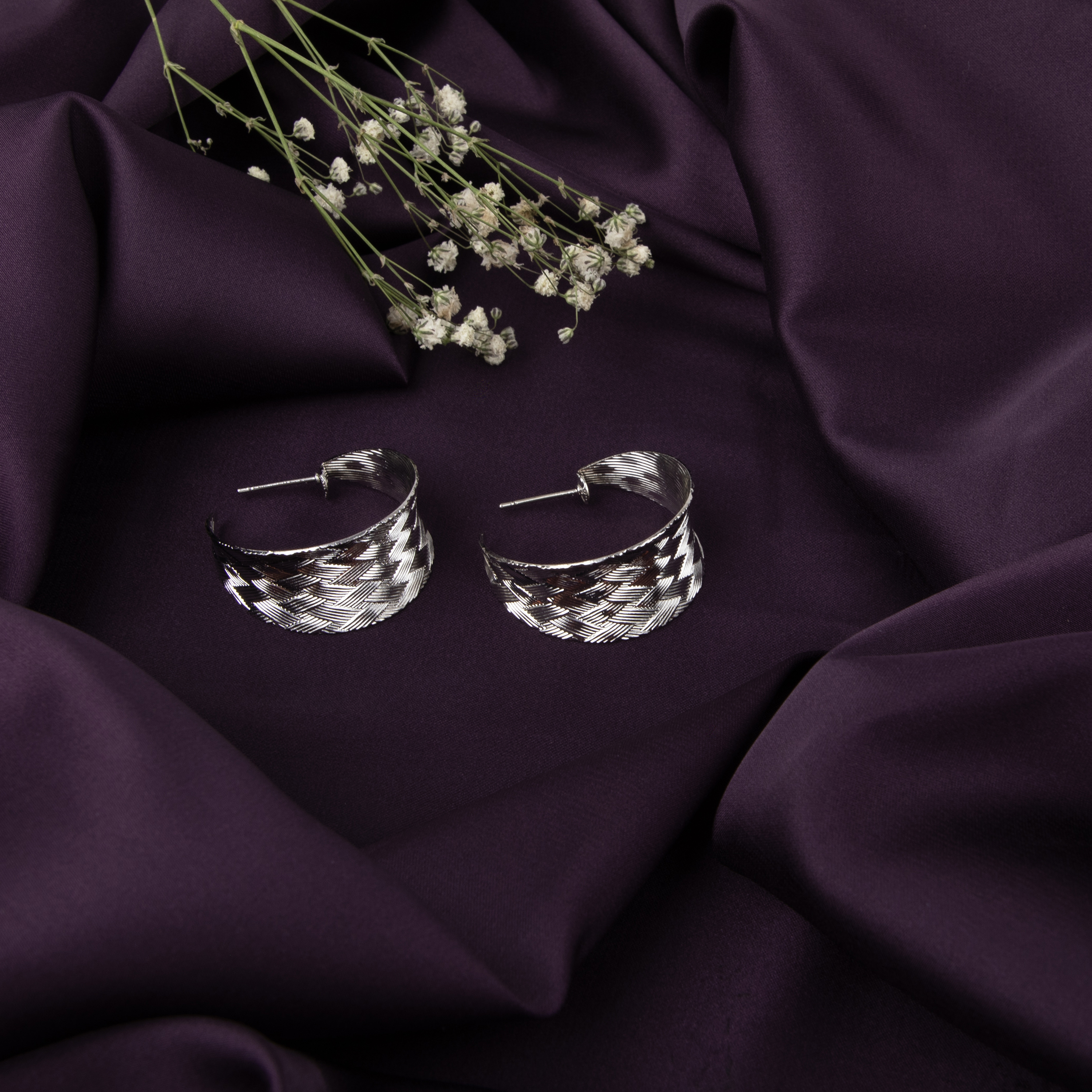 Silver Textured Hoop Earrings