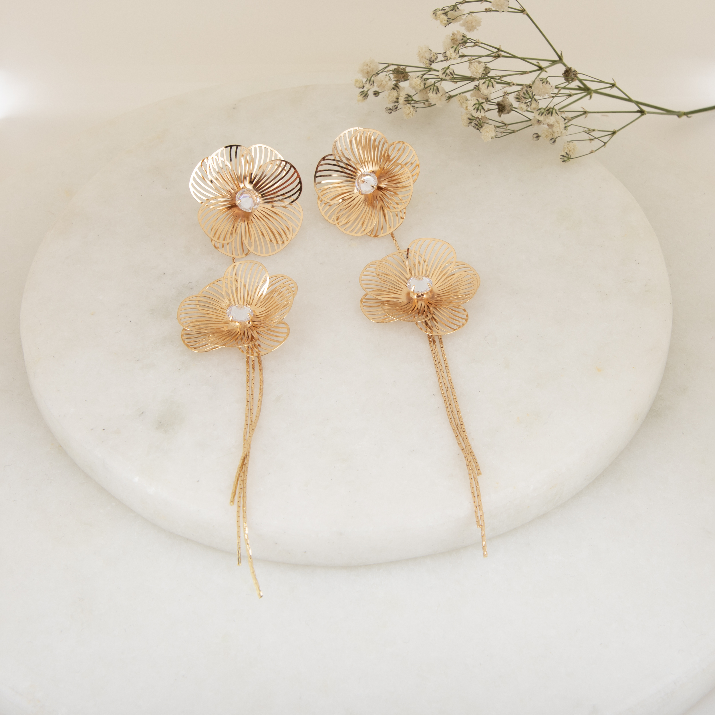 Gold Floral Drop Earrings