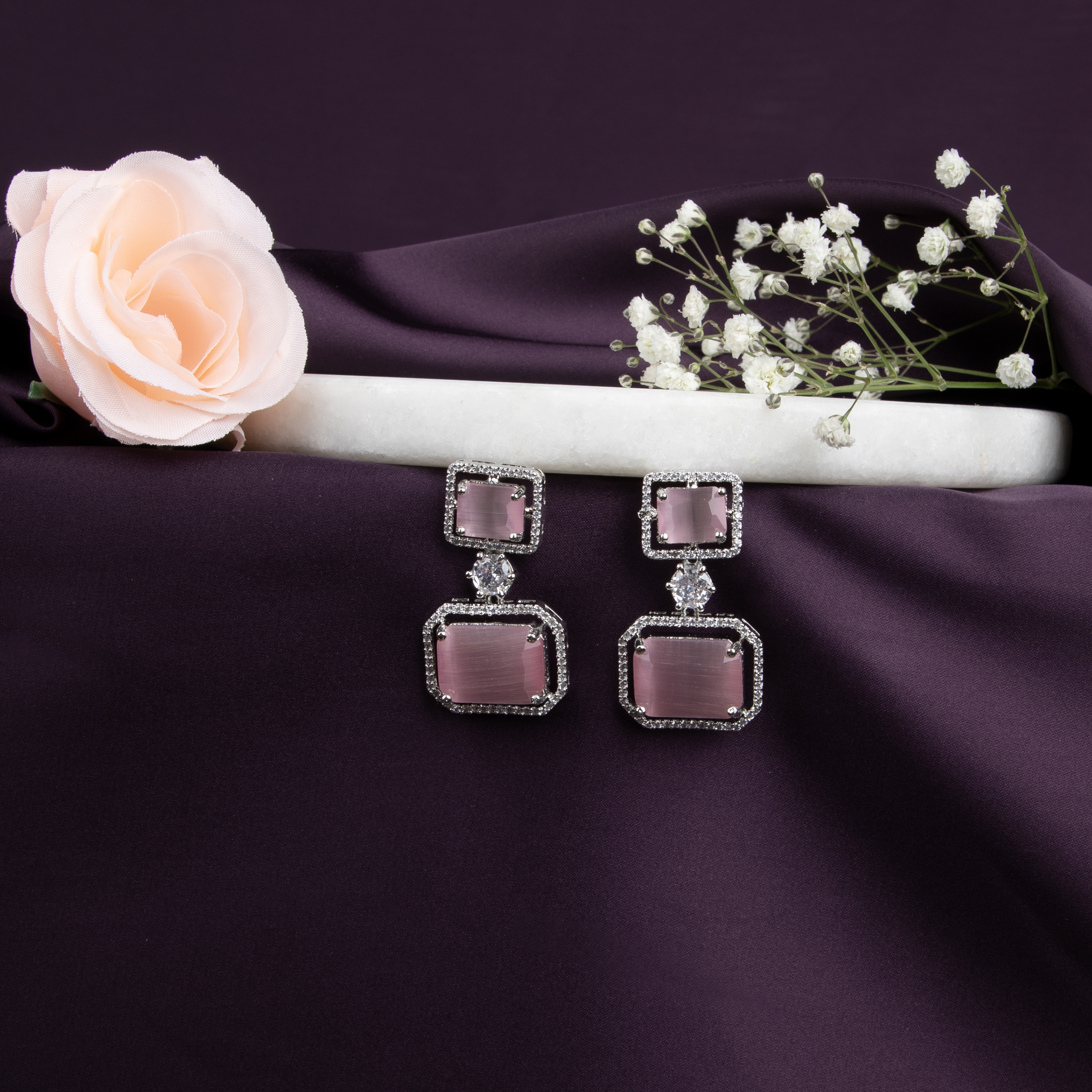 Elegant Pink Stone Earrings