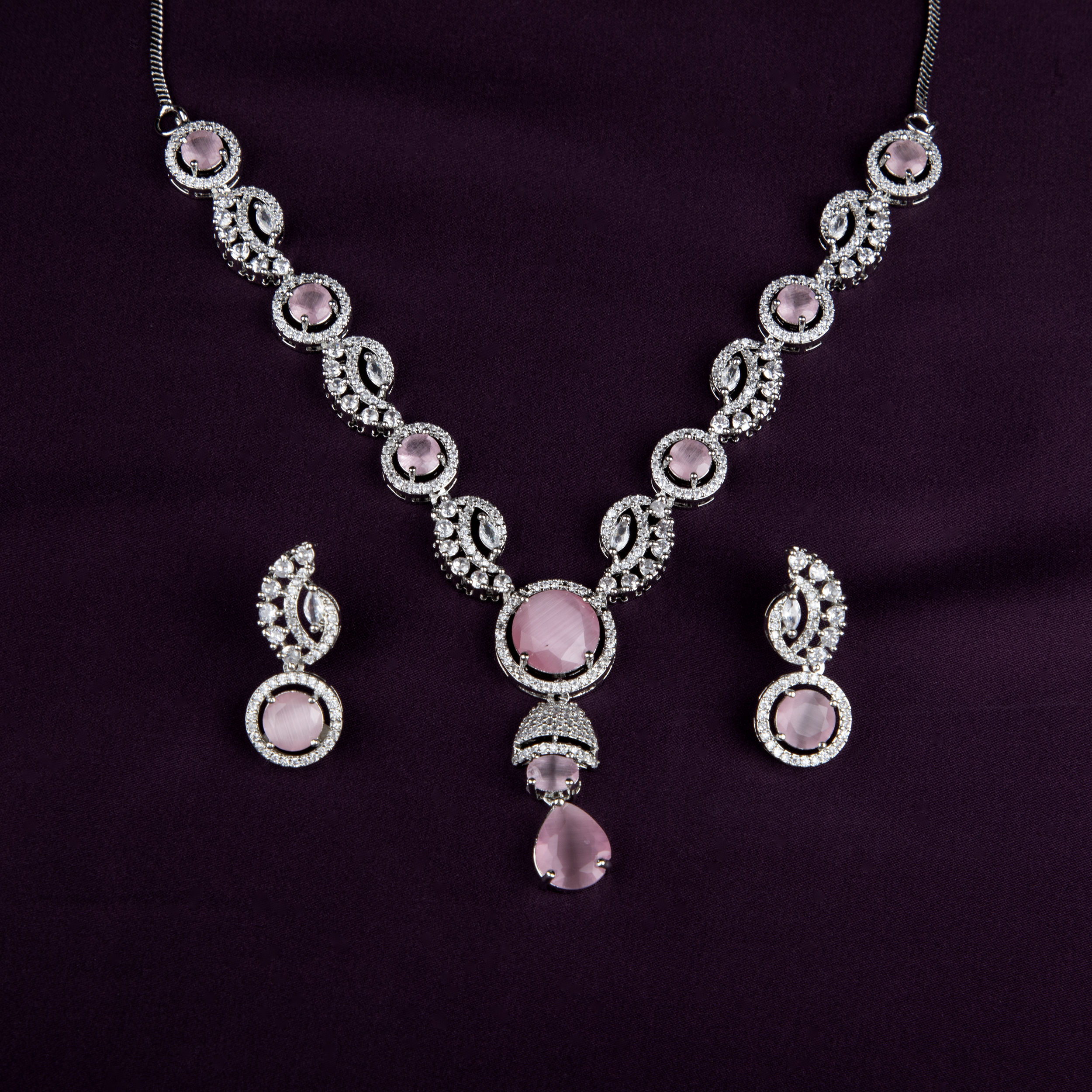 Elegant Pink Stone Jewelry Set