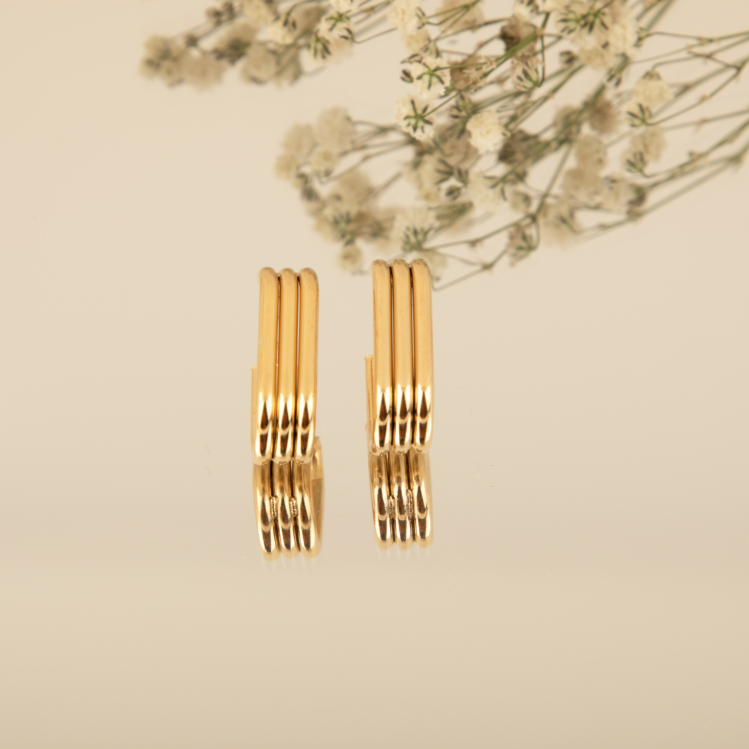 Triple Row Gold Hoop Earrings