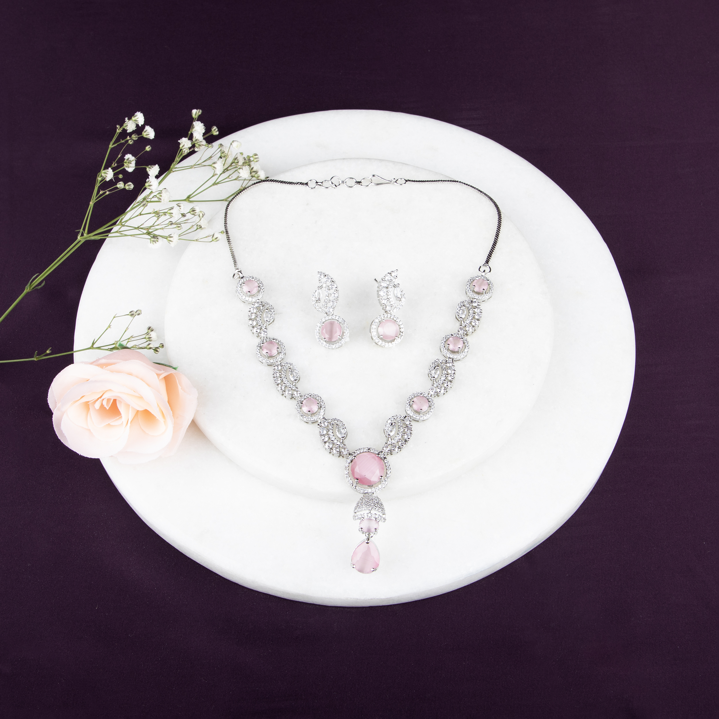 Elegant Pink Stone Jewelry Set