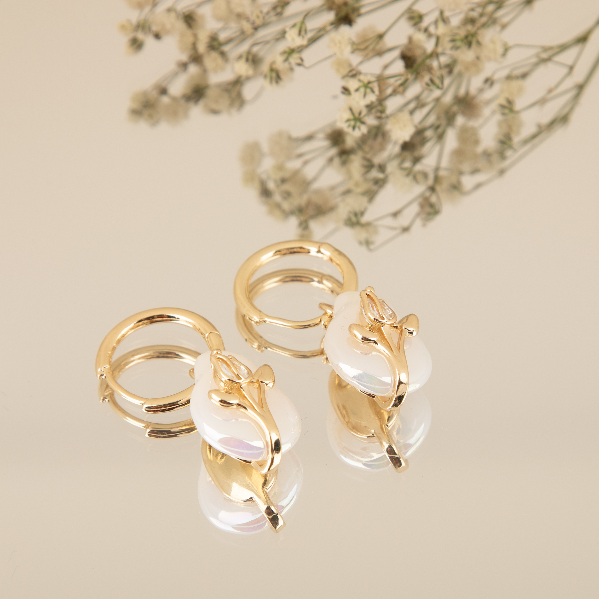 Gold Floral Hoop Earrings