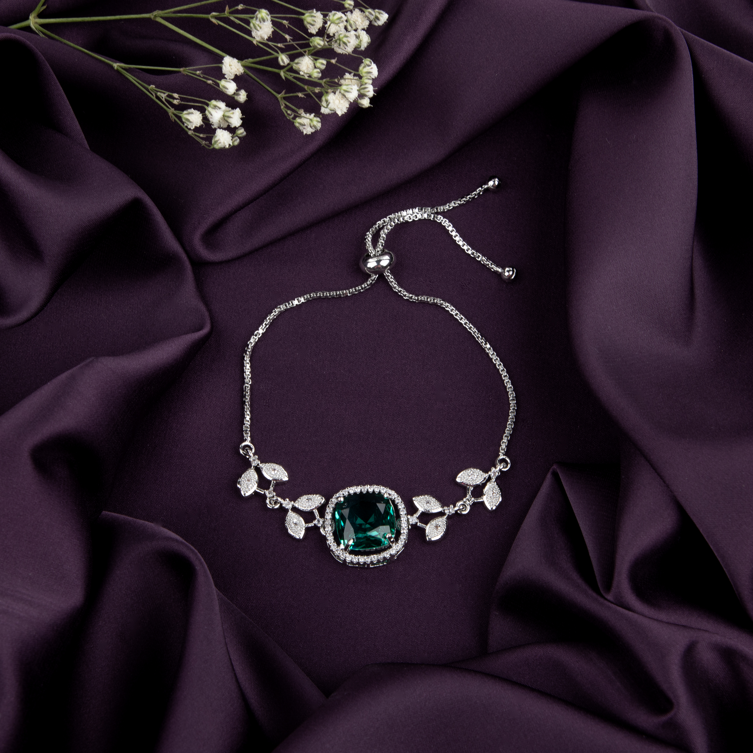 Emerald Stone Silver Bracelet