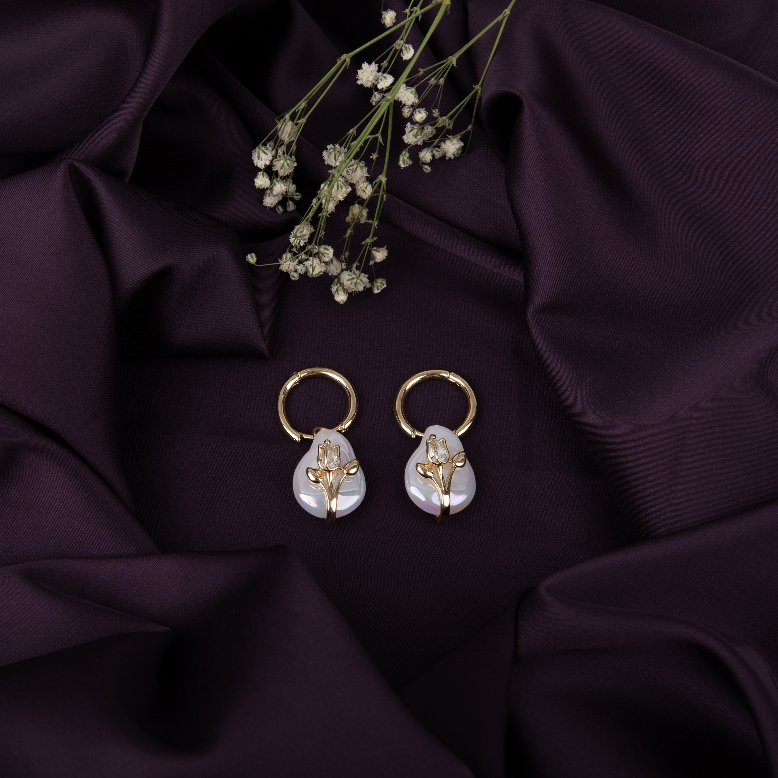 Gold Floral Hoop Earrings