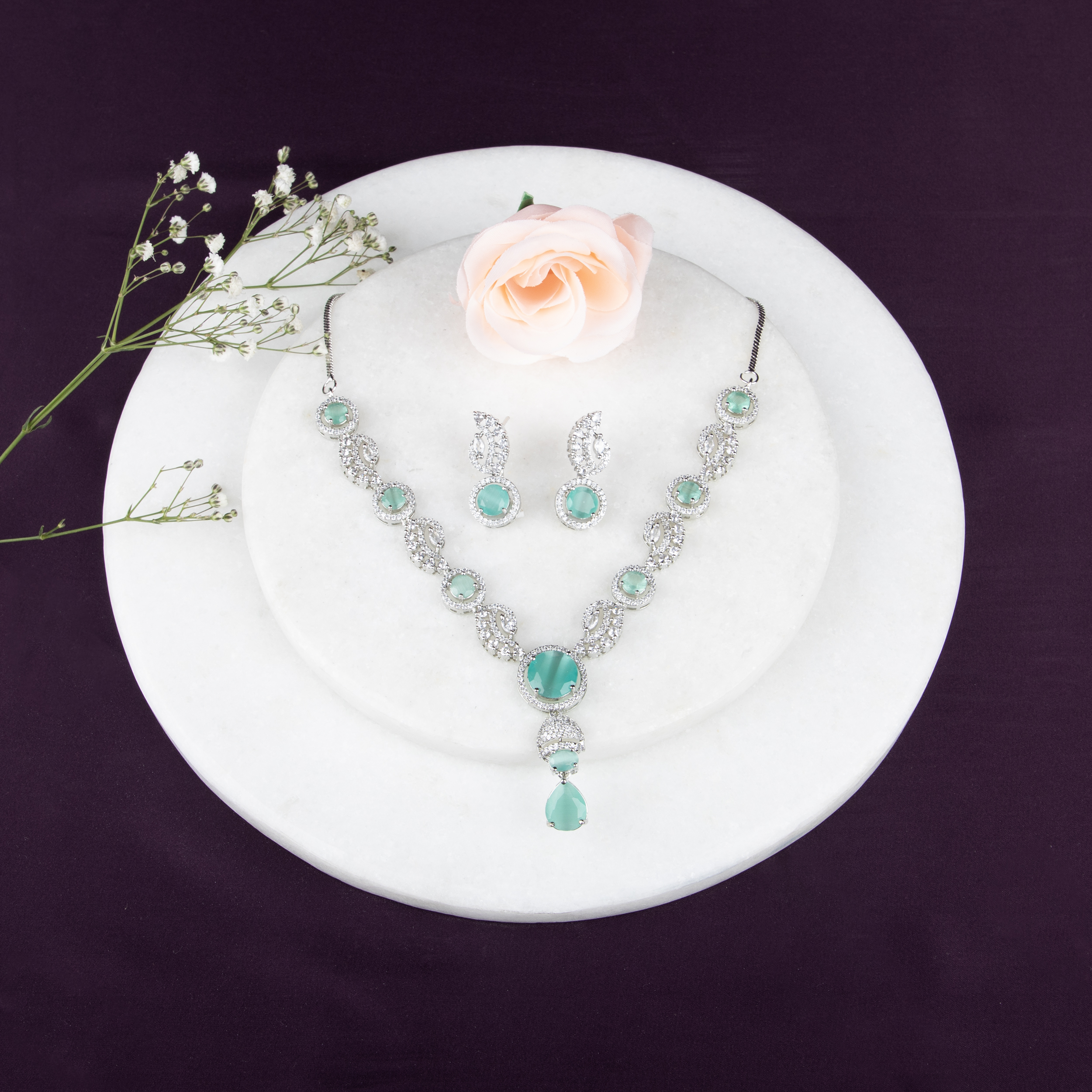 Emerald Green Stone Necklace Set