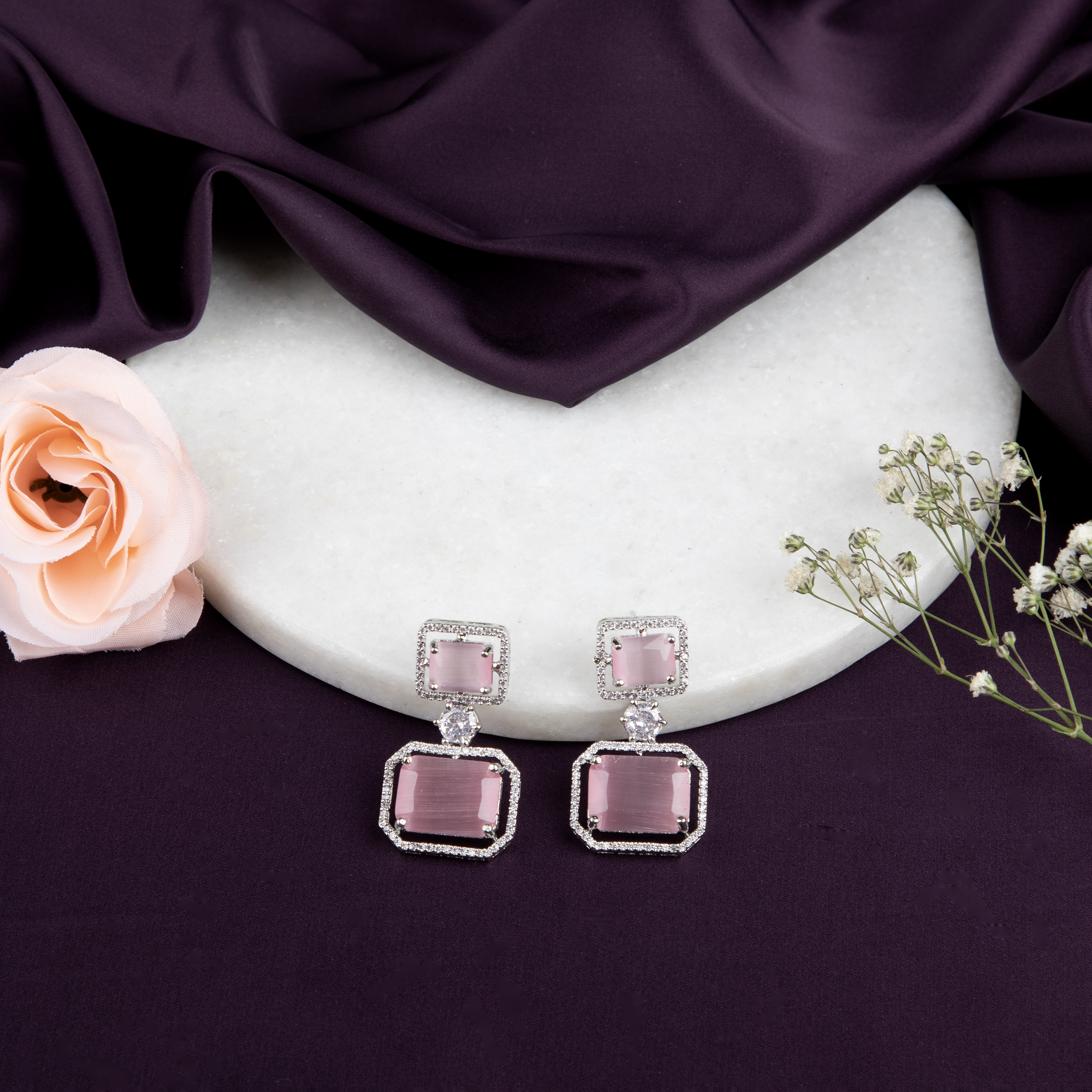 Elegant Pink Stone Earrings