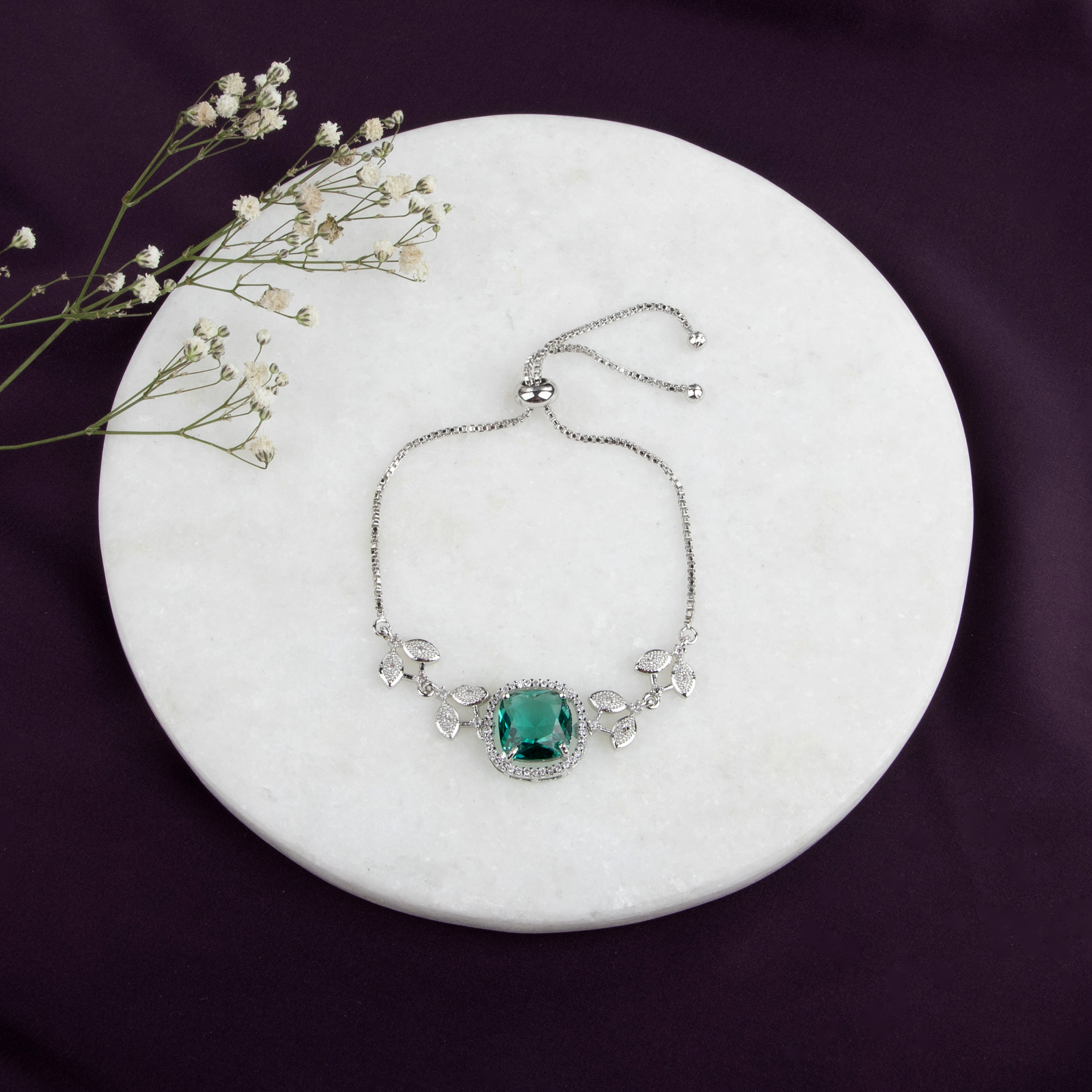 Emerald Stone Silver Bracelet