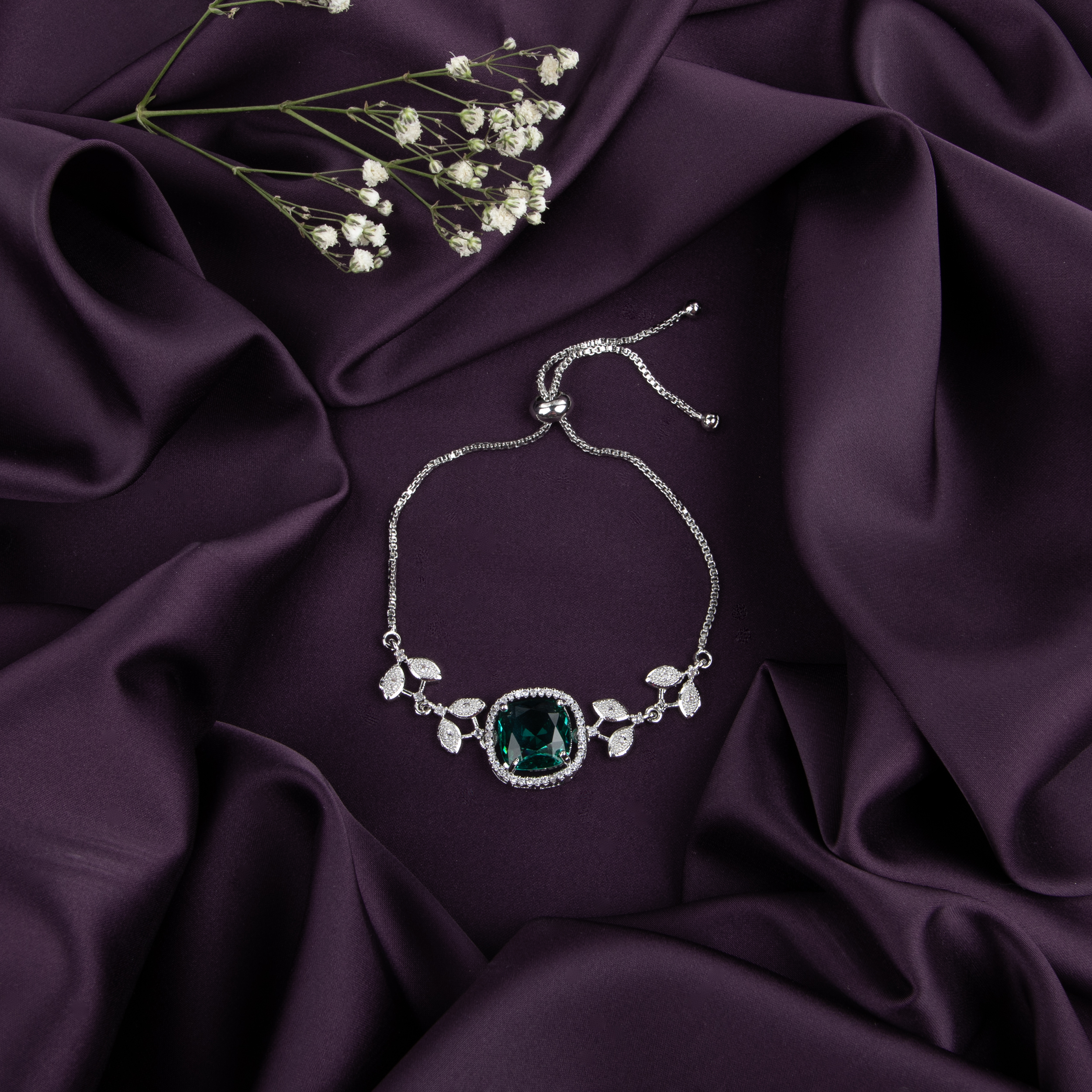 Emerald Stone Silver Bracelet