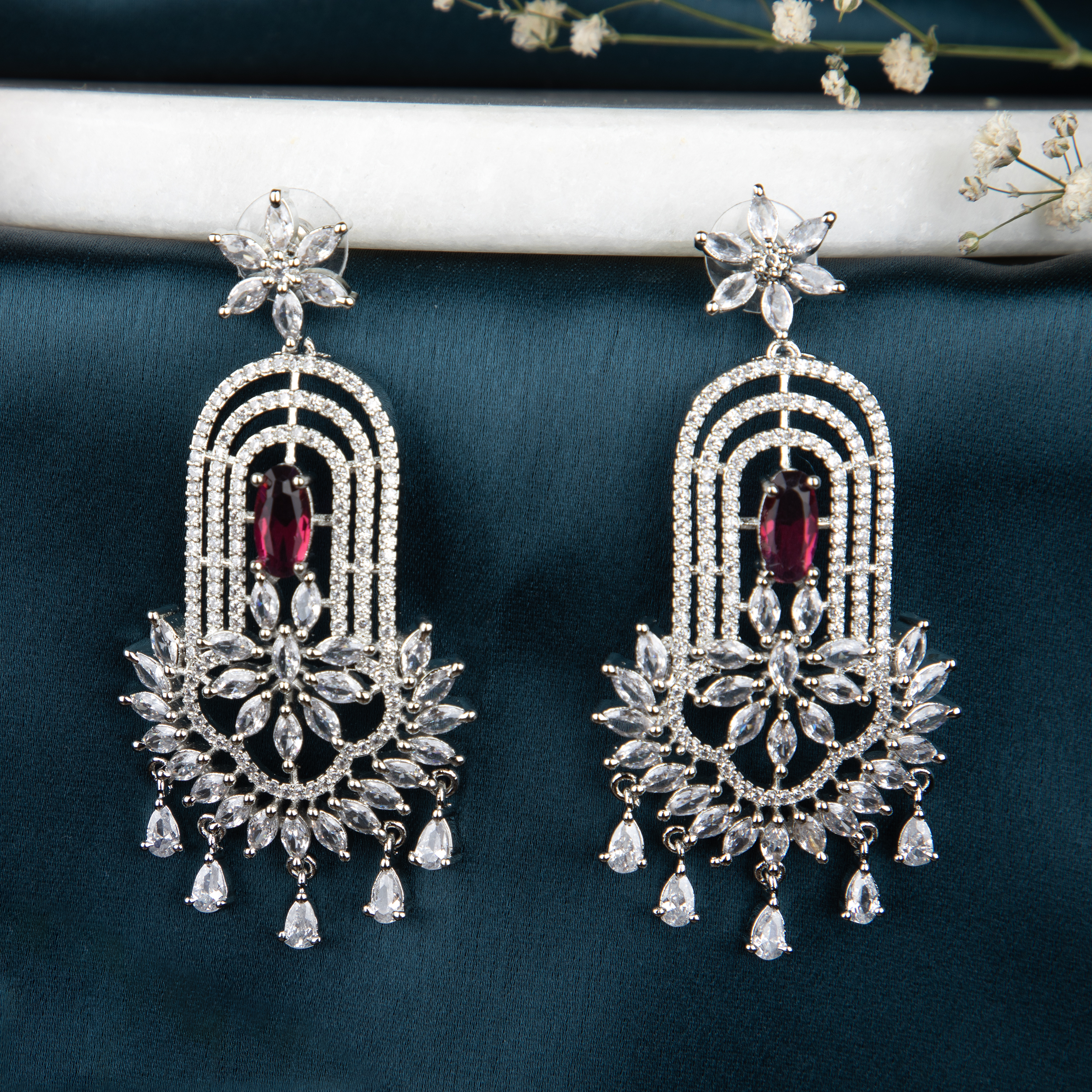 Crystal Floral Drop Earrings