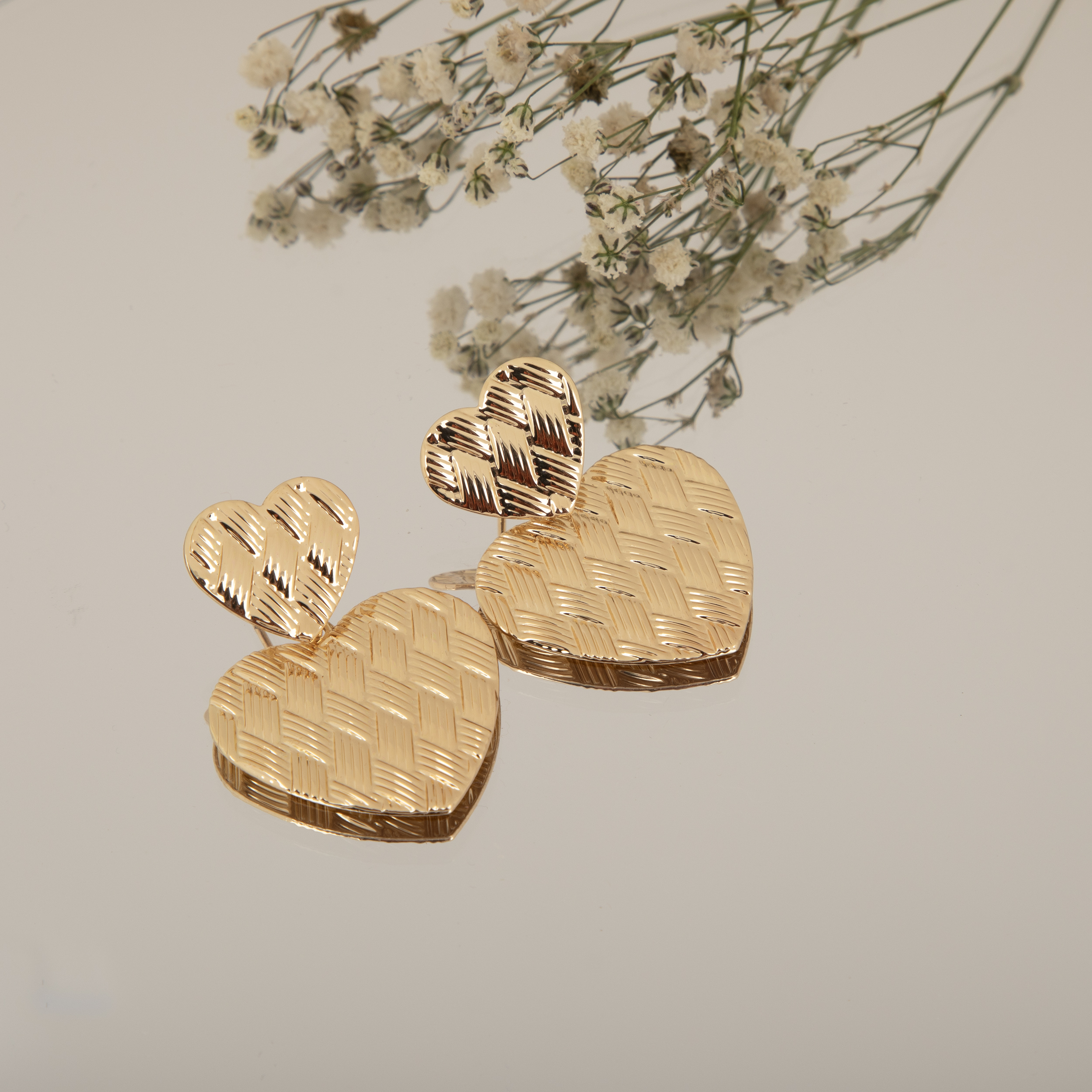 Textured Gold Heart Earrings