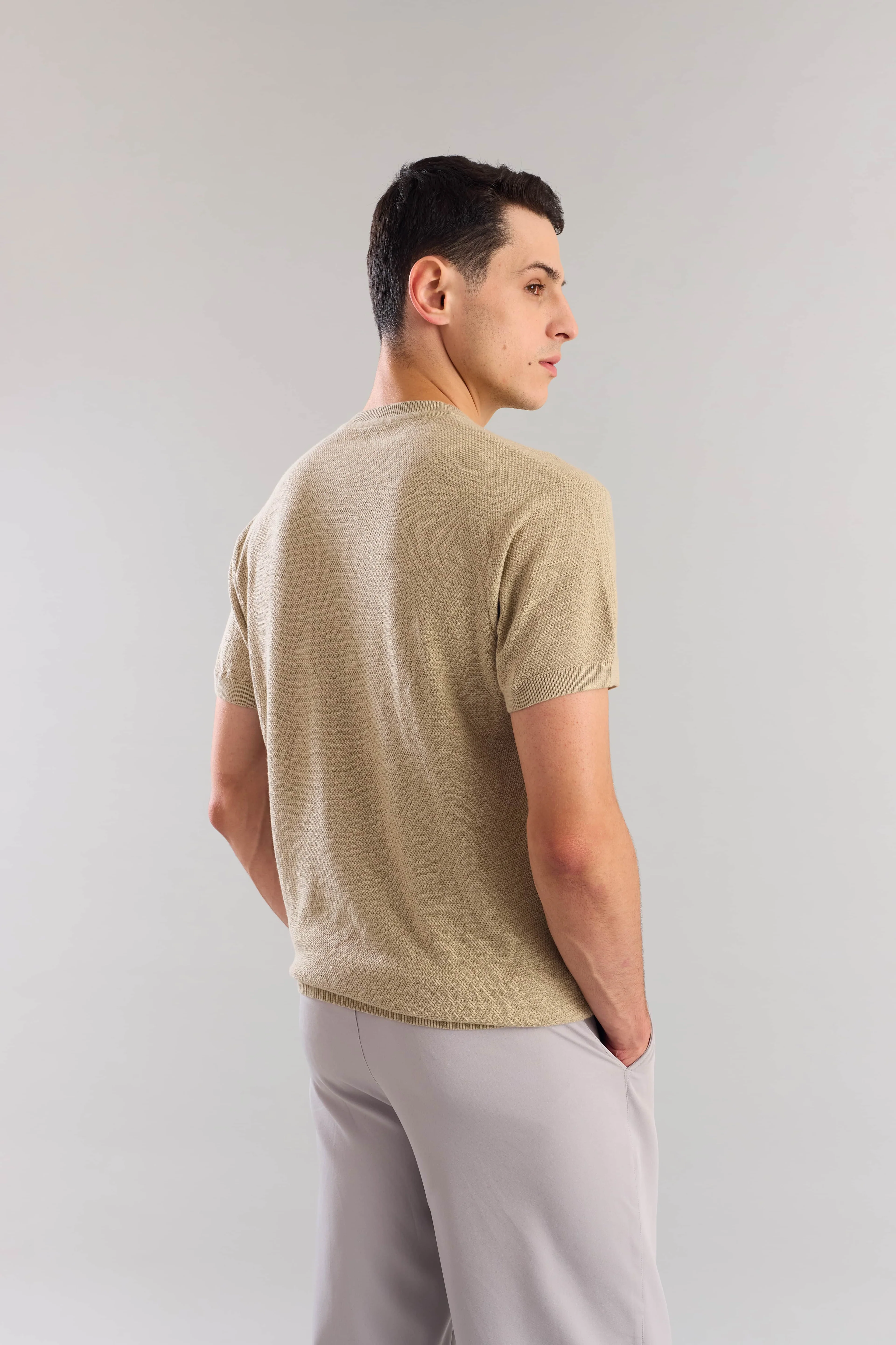 Nude Textured Knitted T-Shirt