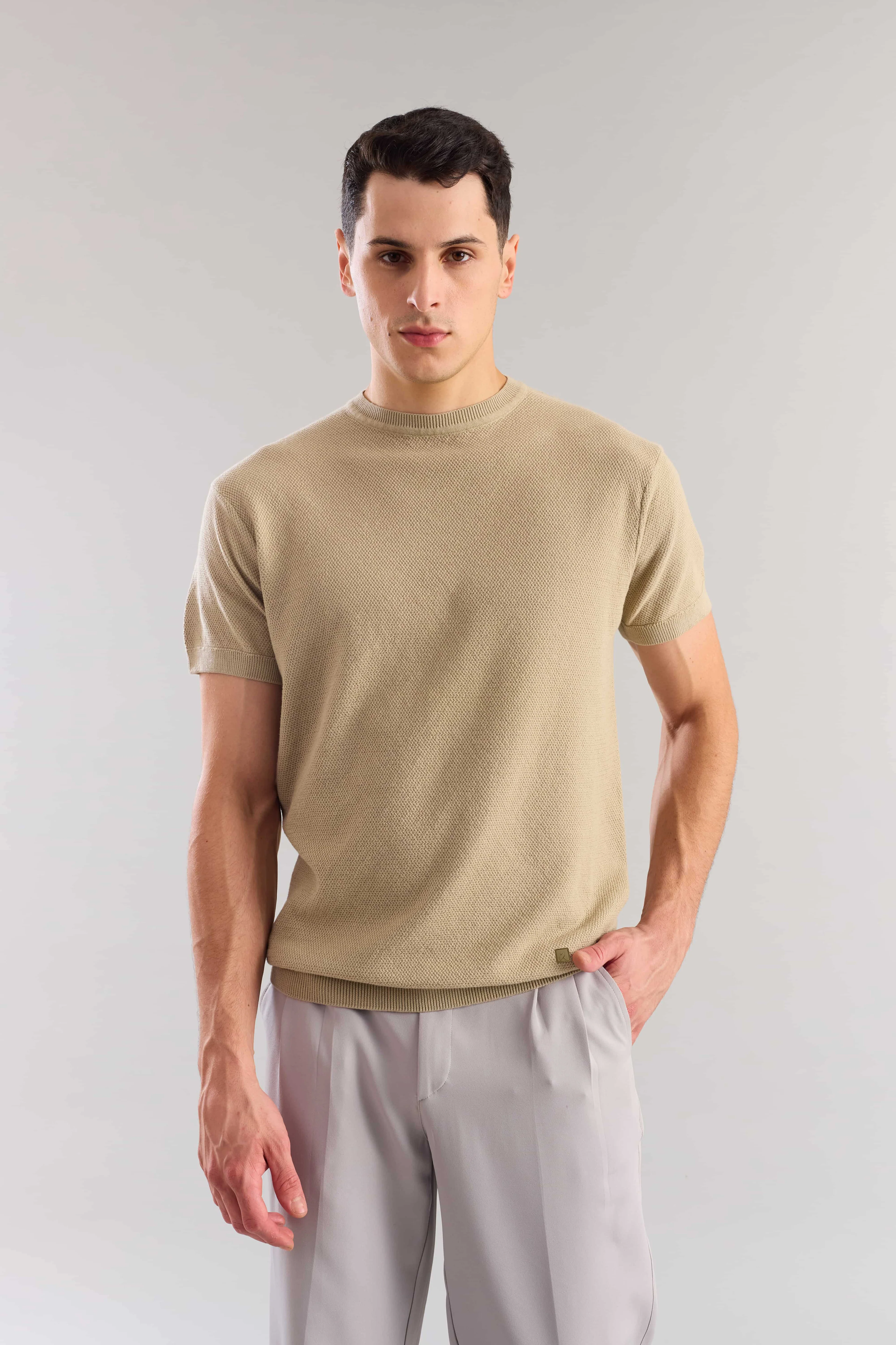 Nude Textured Knitted T-Shirt