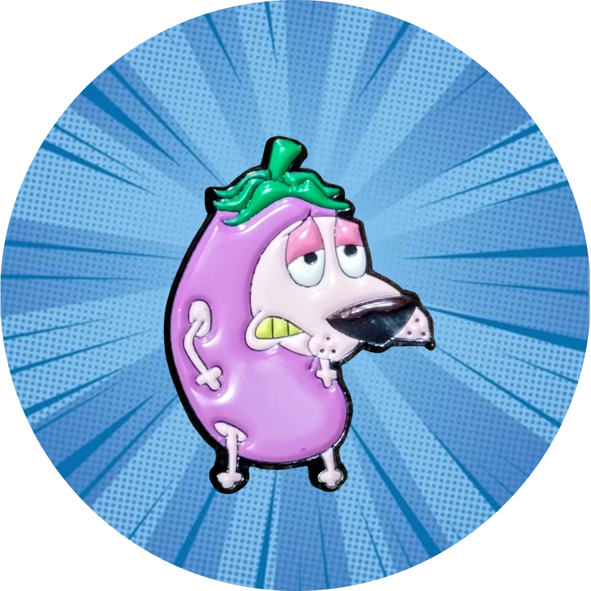 Cão Coragem vestido de Berinjela