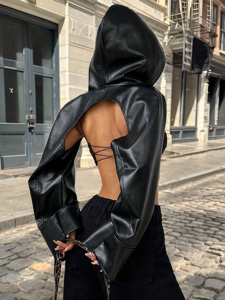 Veste en similicuir à dos ouvert