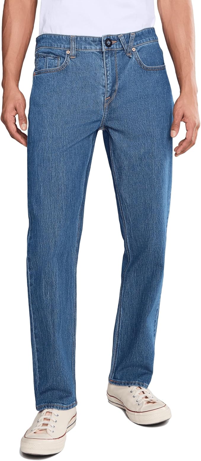 Volcom Men's Straight fit 5 Pocket Denim Jeans, All Day Comfort for Everyday Wear, Bold Blue, 38