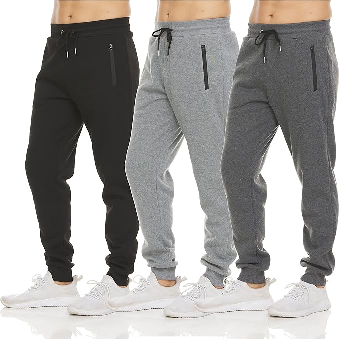 PURE CHAMP Mens Sweatpants 3 Pack Fleece Active Athletic Workout Jogger Sweatpants for Men with Zipper Pocket Size S-3XL
