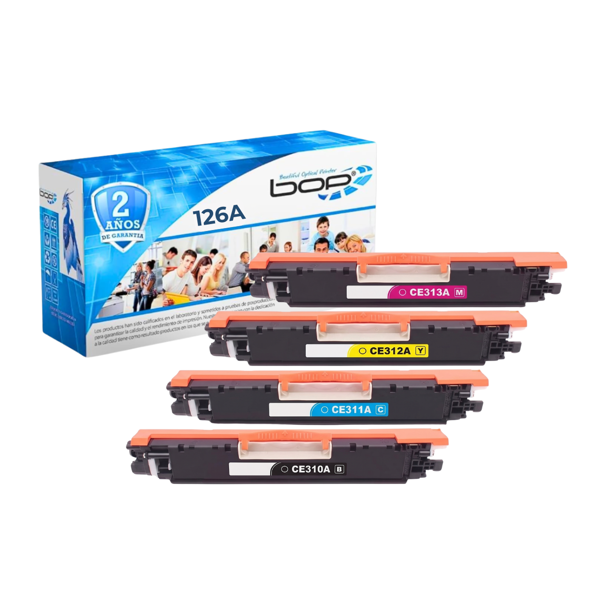 Bop Kit de 4 Toner 126A Compatible con Chip para HP, 4 Colores, Rendimiento Estándar | CE310A CE311A CE312A CE313A | Reemplazo de cp1025nw toner