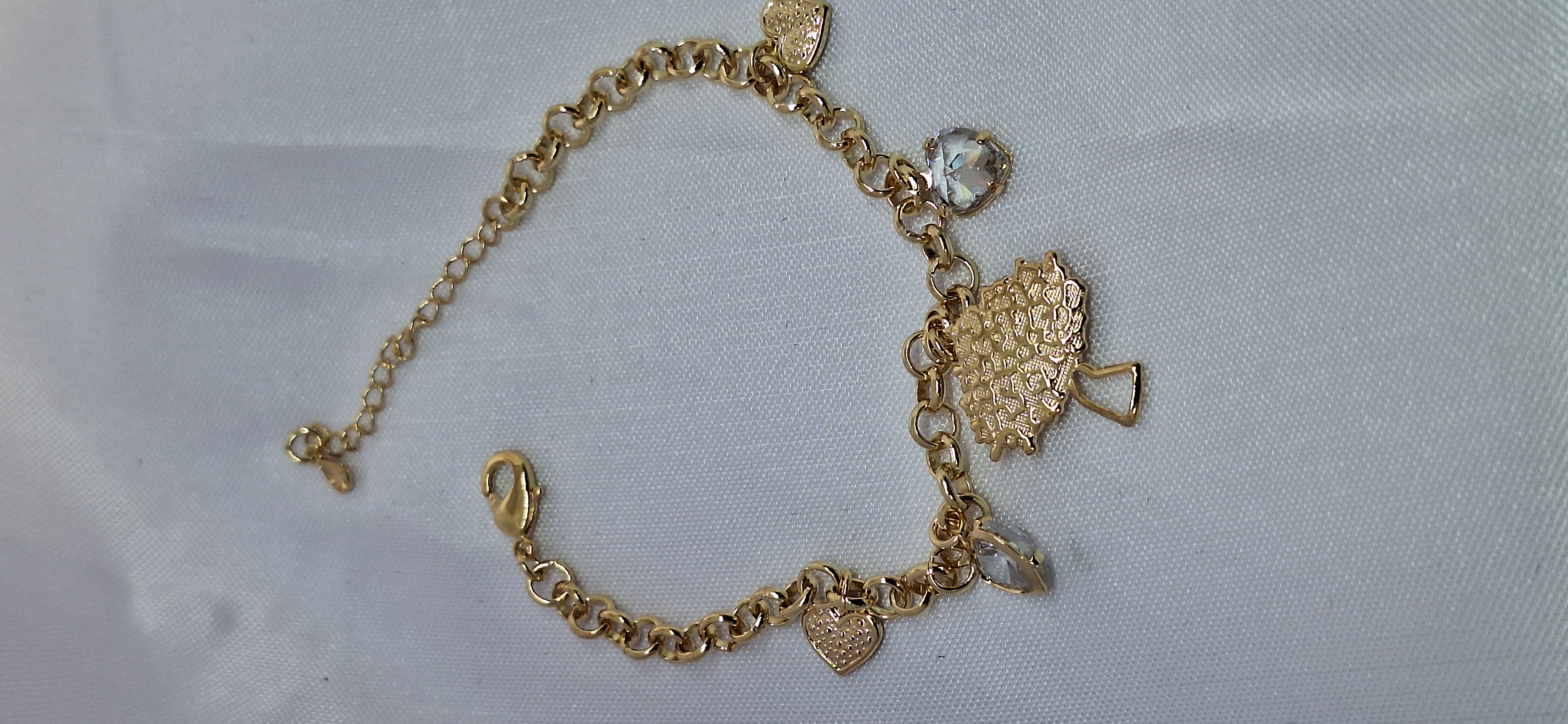  PULSEIRA OURO 18K ELO PORTUGUÊS CORAÇÕES ZIRCÔNIA E ÁRVORE DA VIDA 