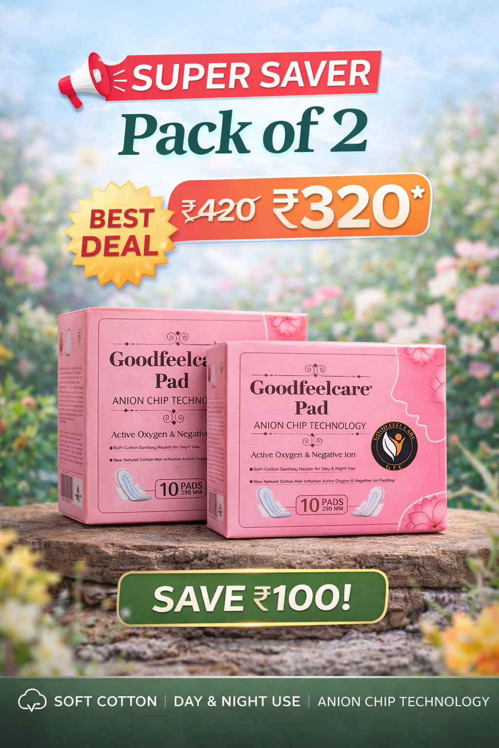 Goodfeelcare Anion Sanitary Pad (290mm) (pack Of 2)