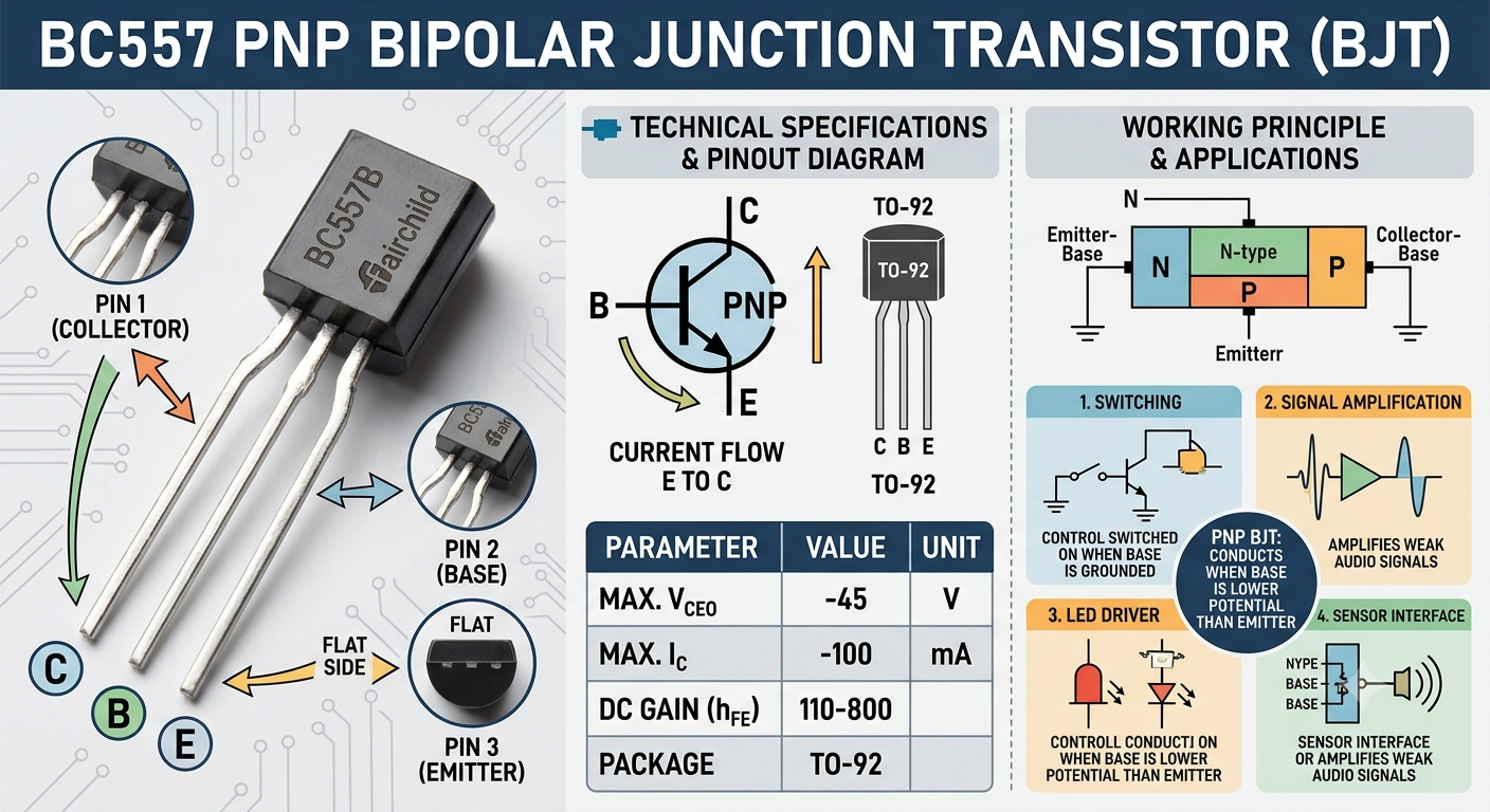 BC557 PNP Transistor – General Purpose Amplification & Switching Component