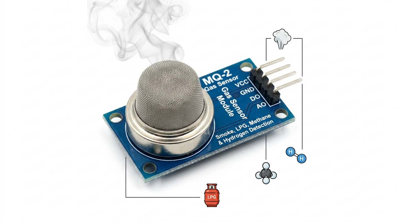 MQ‑2 Gas Sensor – Smoke, LPG, Methane & Hydrogen Detection Module