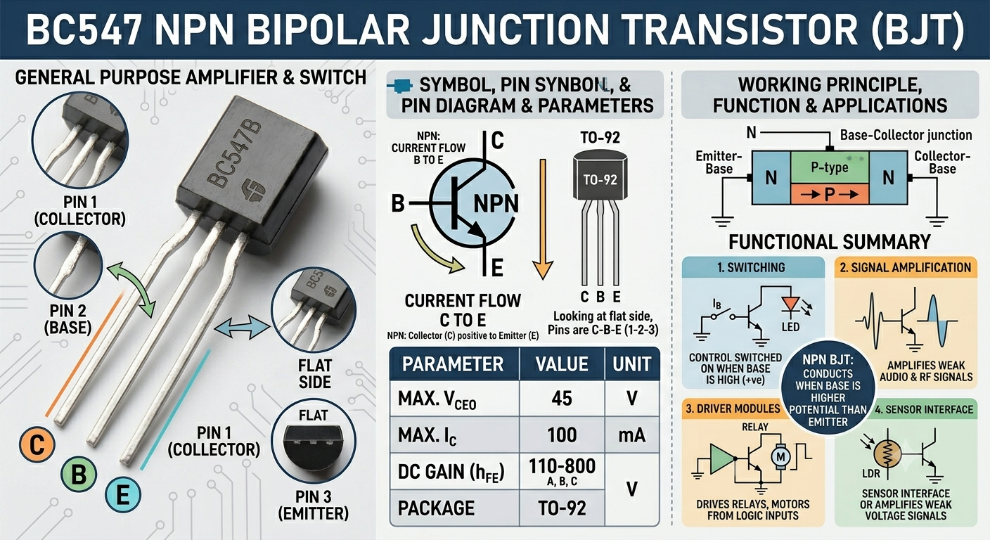 BC547 NPN Transistor – General Purpose Switching & Amplification Component