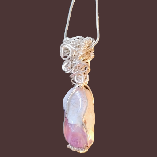 Wire Wrapped Pink Stone Pendant
