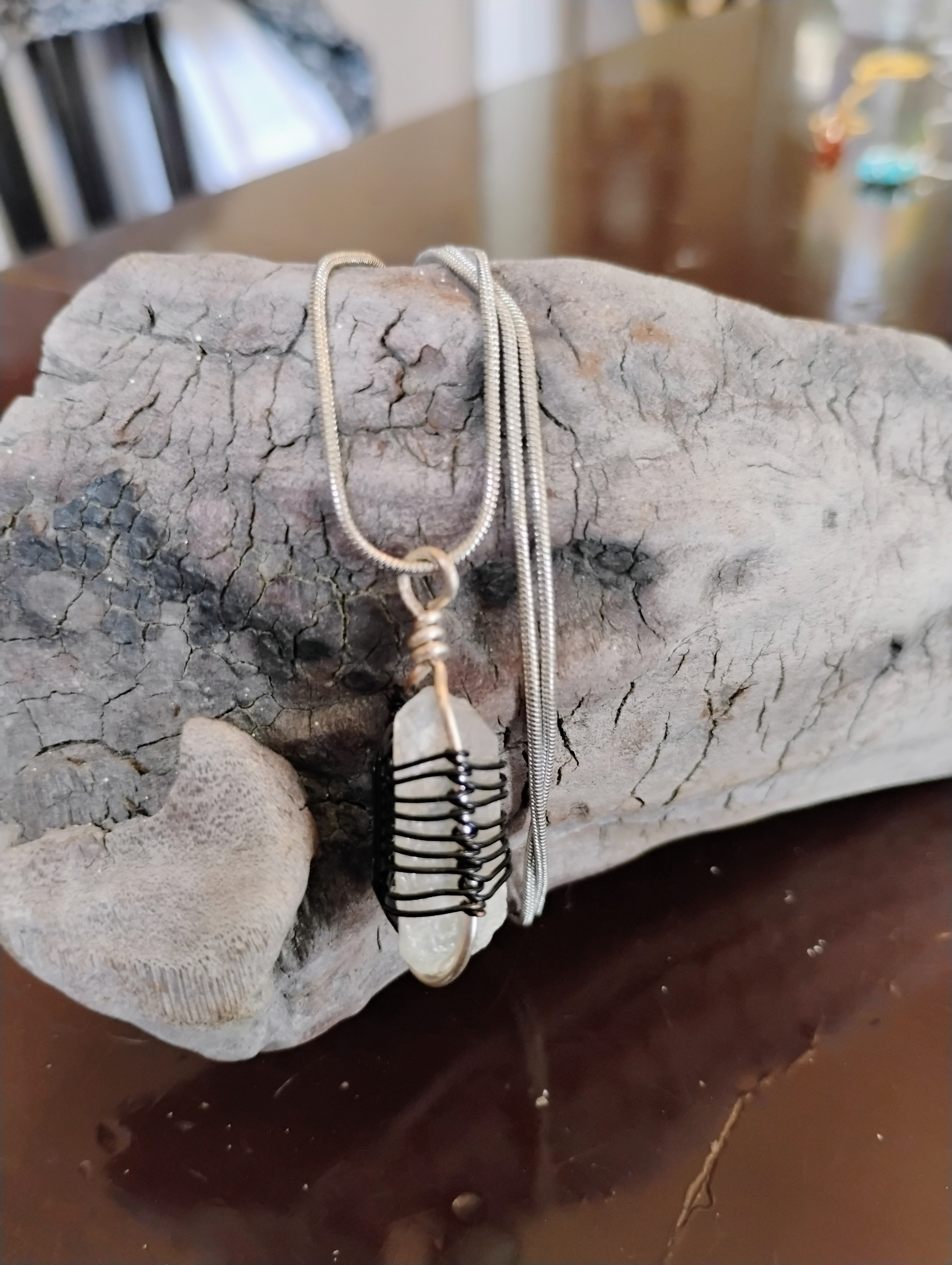 Wire-Wrapped Stone Pendant Necklace