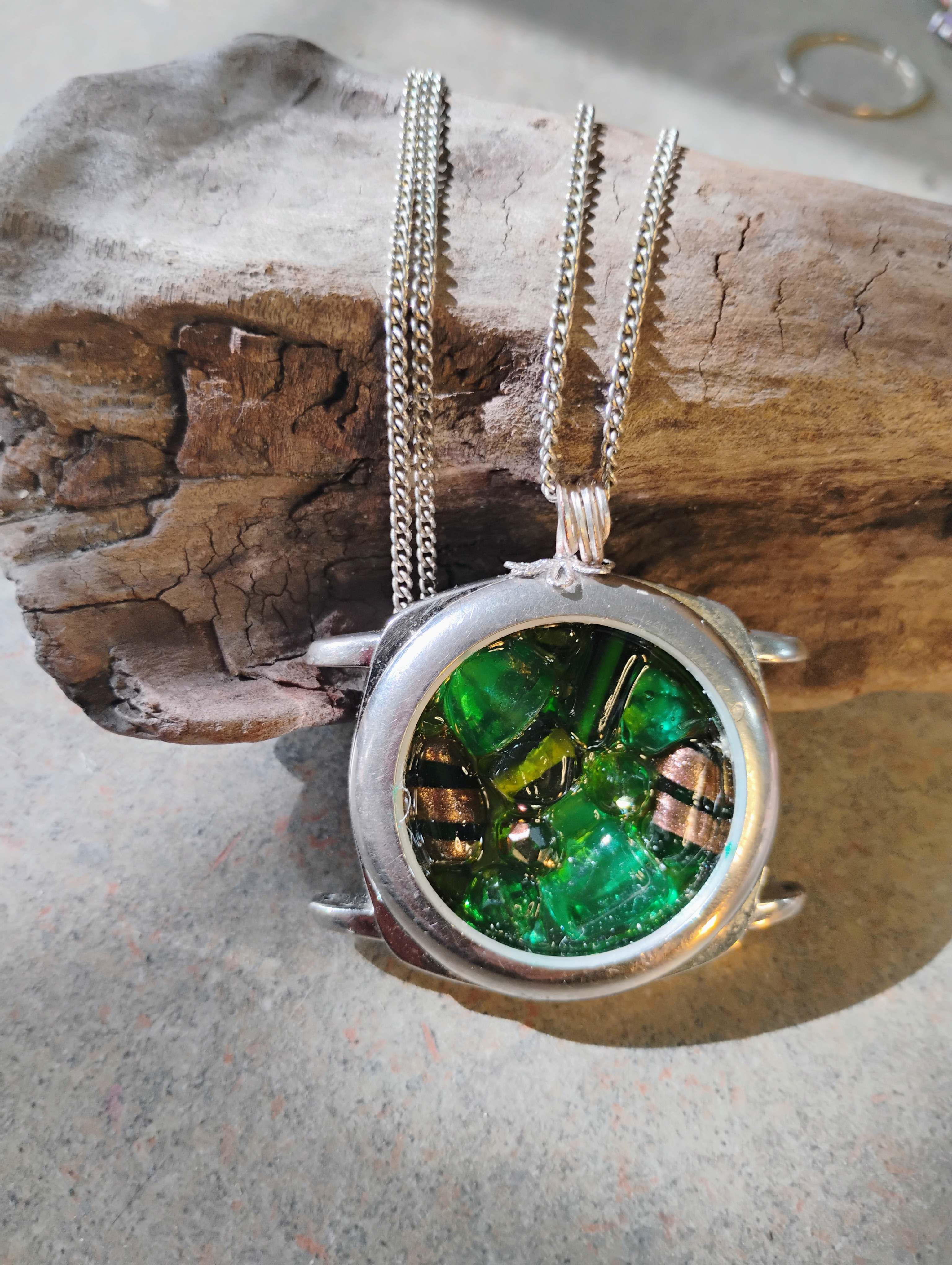 Green Glass Bead Watch Pendant Necklace