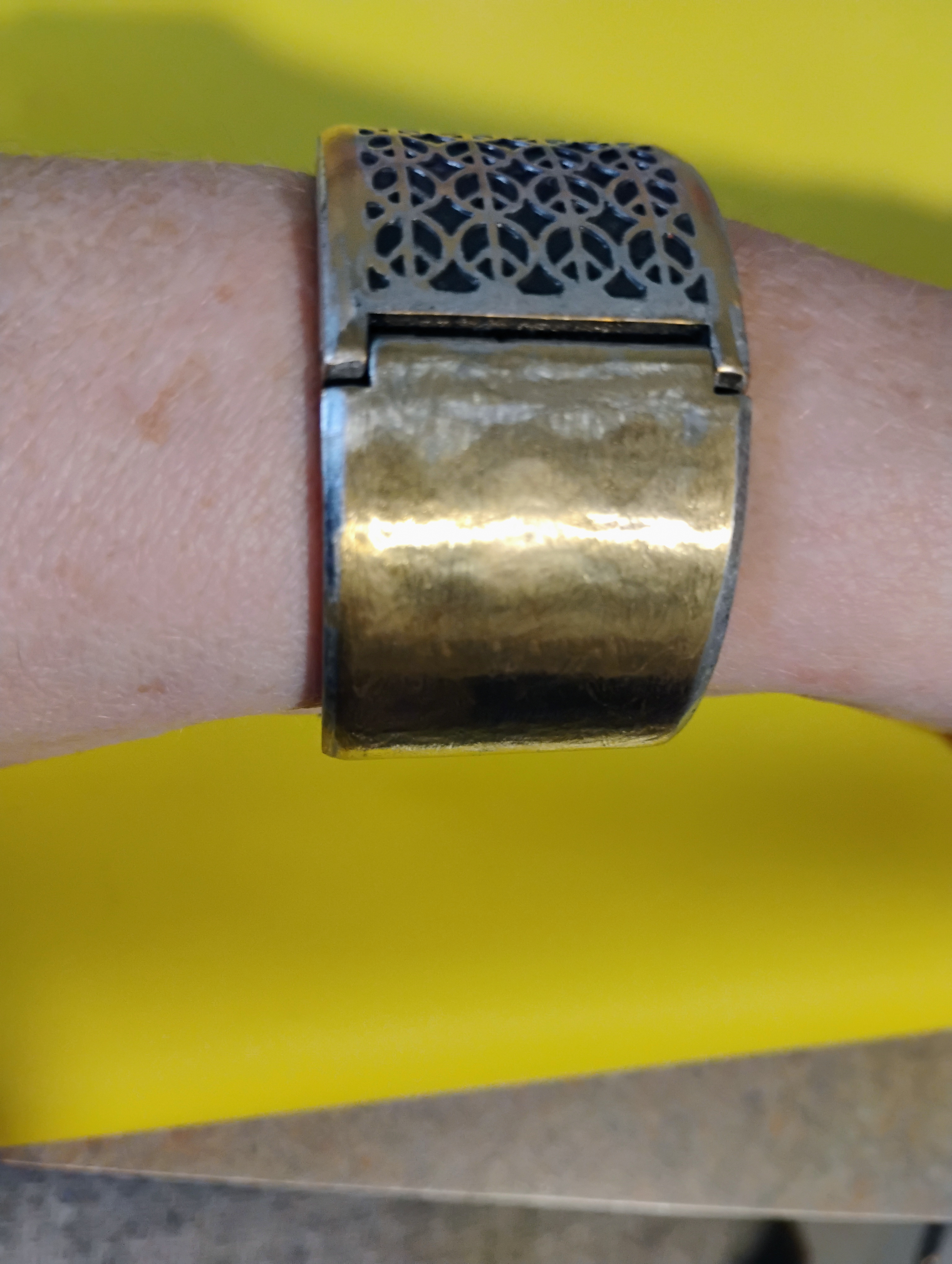 Peace Symbol Brass and Silver toned Cuff Bracelet