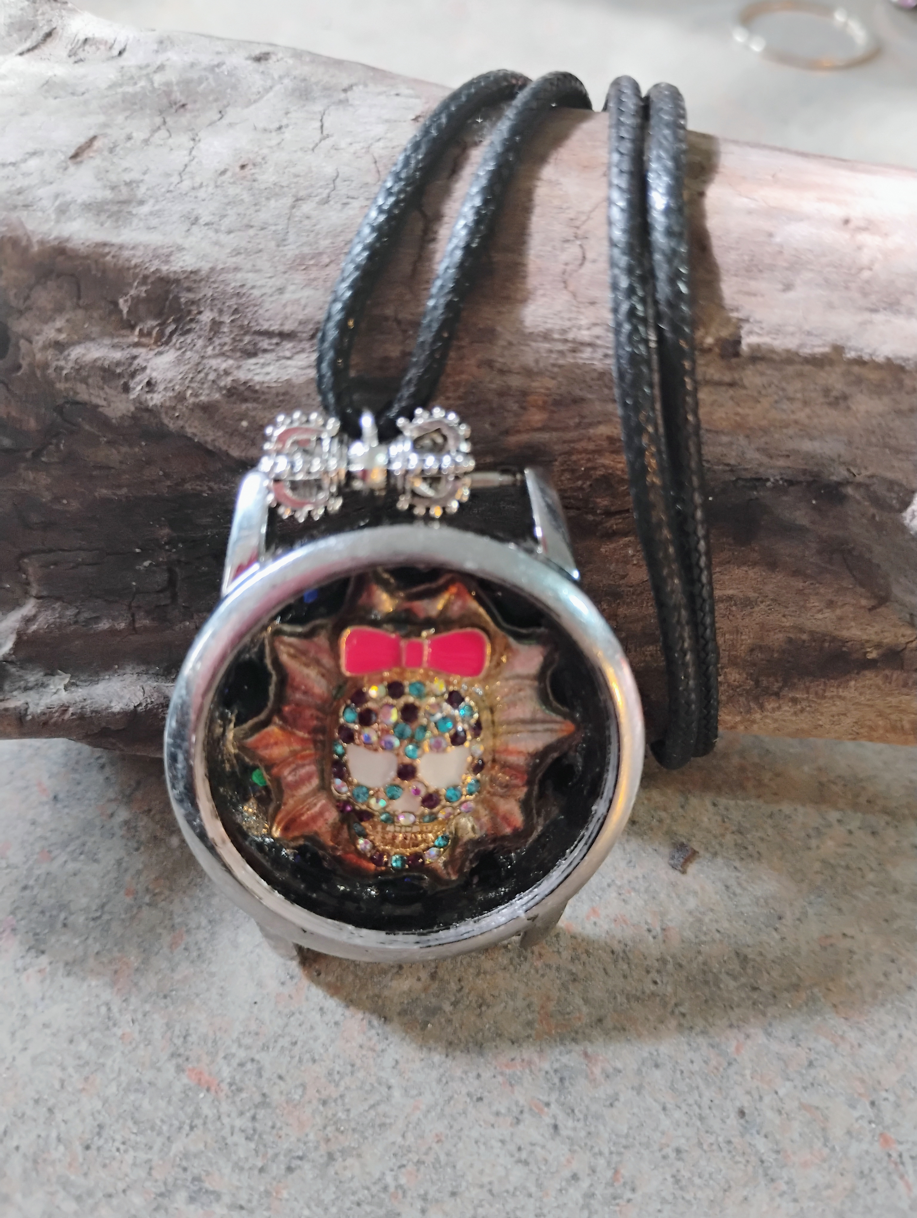 Sparkling Skull Watch Pendant Necklace