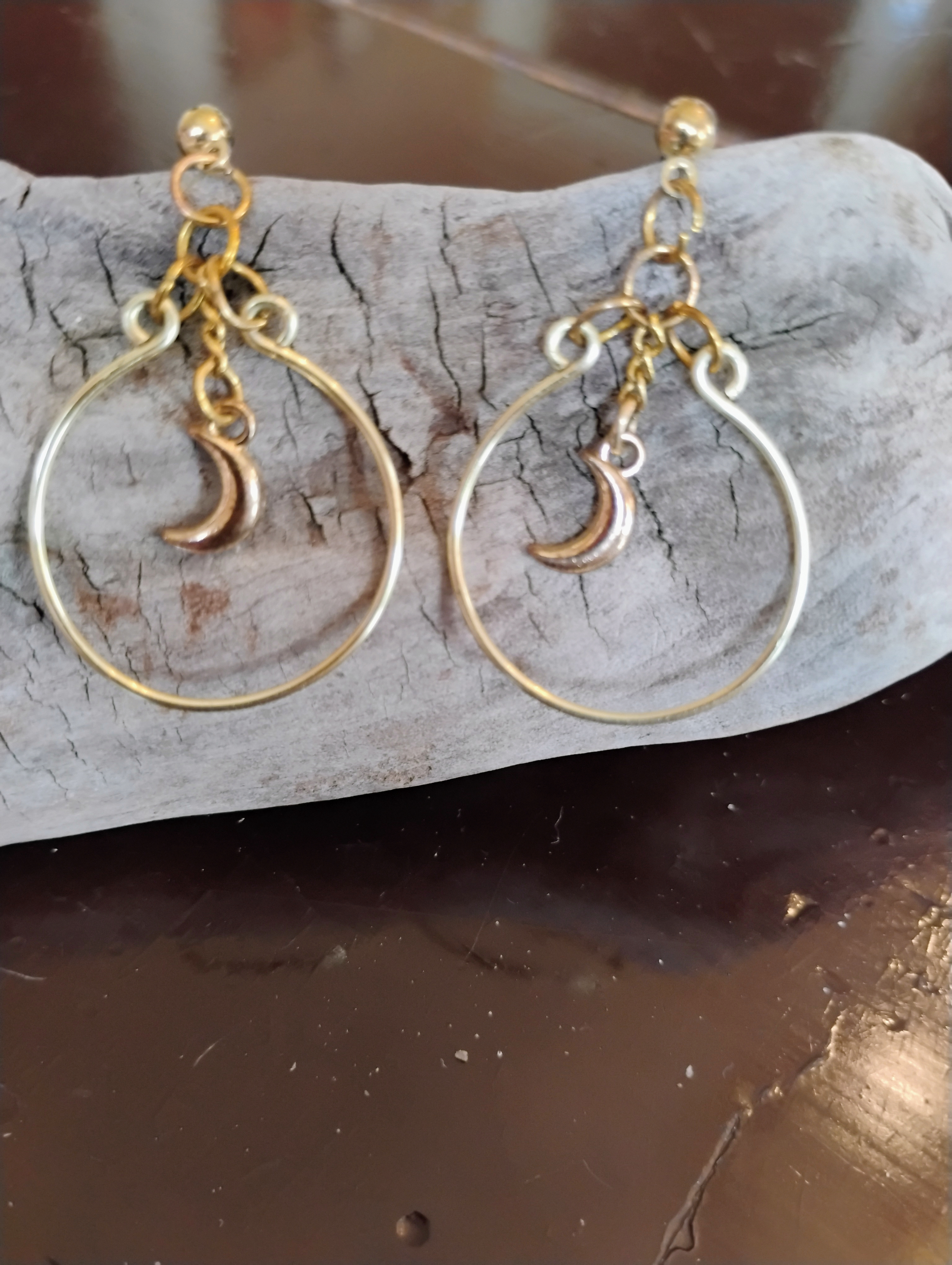 Moon Charm Hoop Earrings