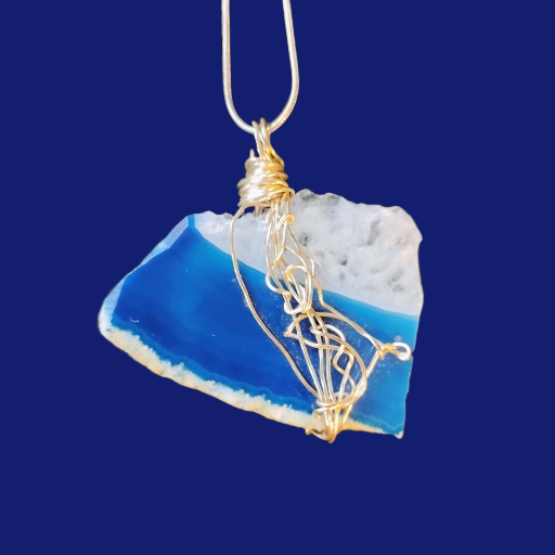 Blue Wave Geo Slab Wire-Wrapped Pendant