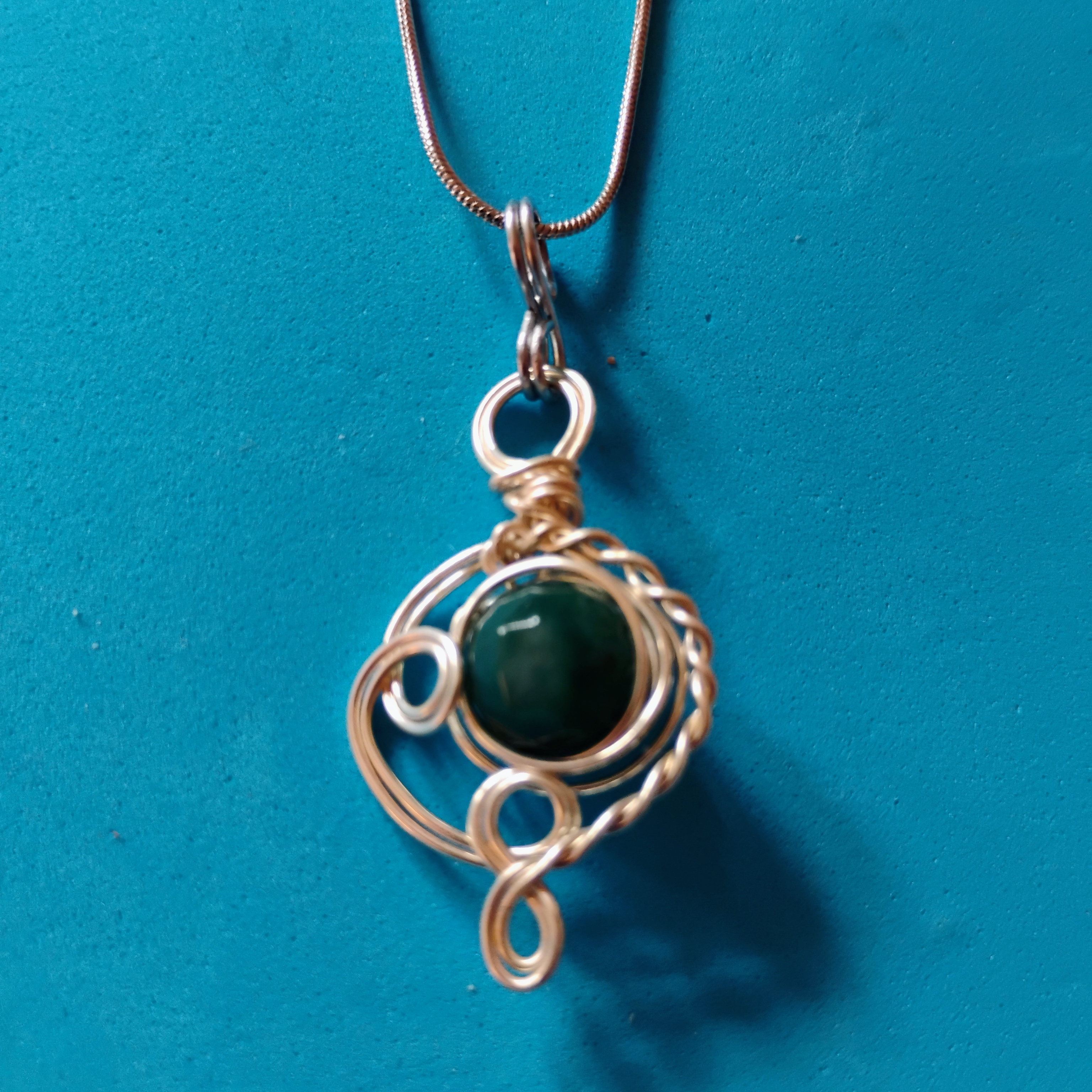 Wire Wrapped Green Bead Pendant