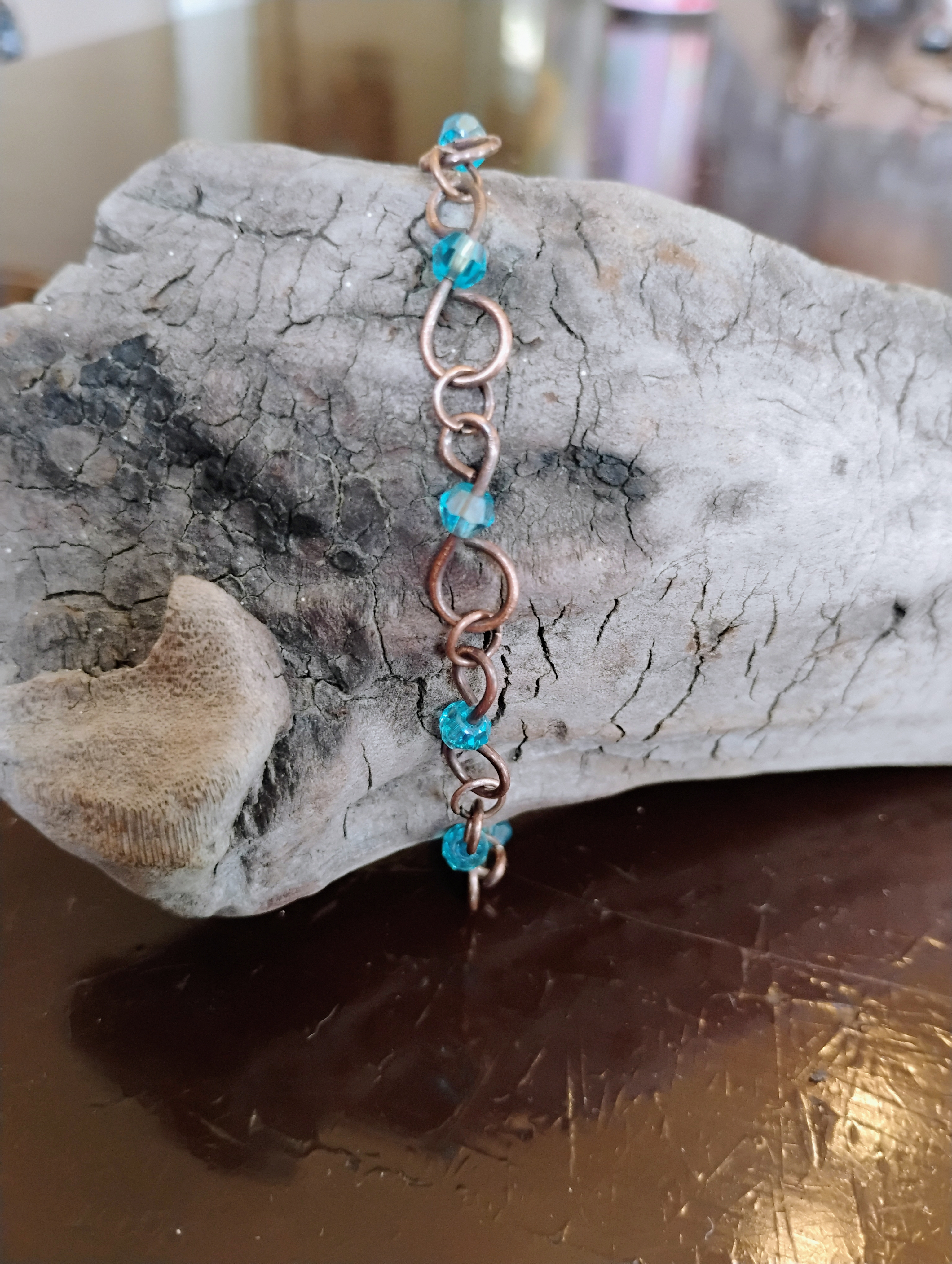 Copper & Blue Bead Bracelet