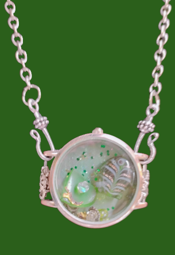 Green Fish Bowl Watch Pendant Necklace