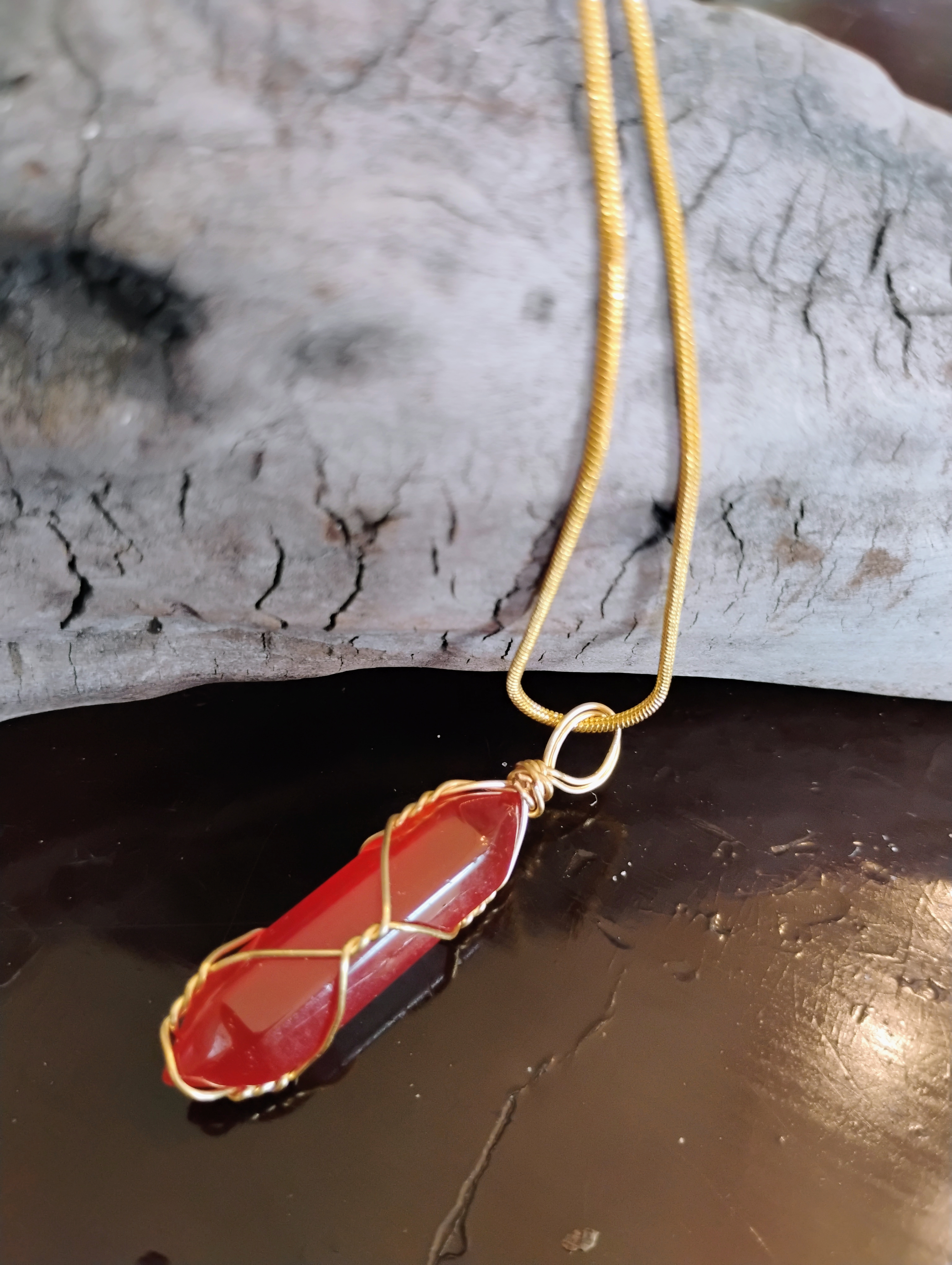 Wire-Wrapped CornelianPendant Necklace