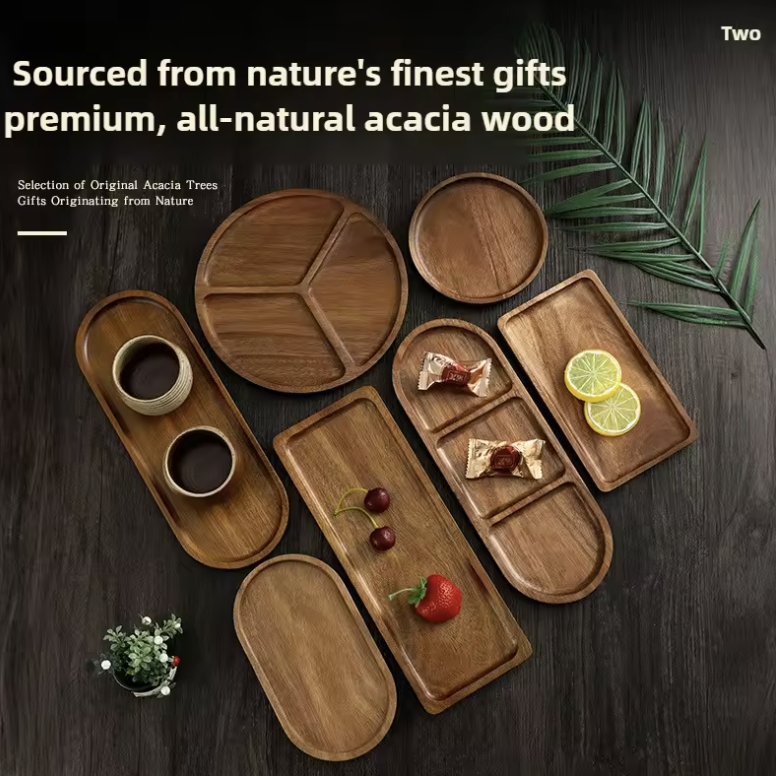Acacia Wood Serving Tray Set