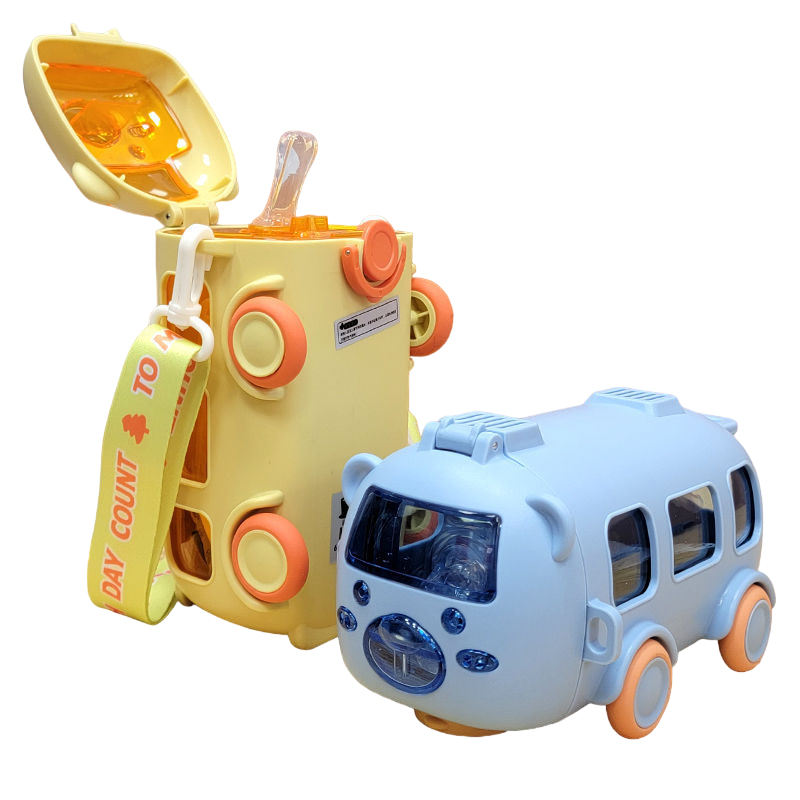Bus-Shaped Kids Water Bottle with Straw & Strap (500ml)