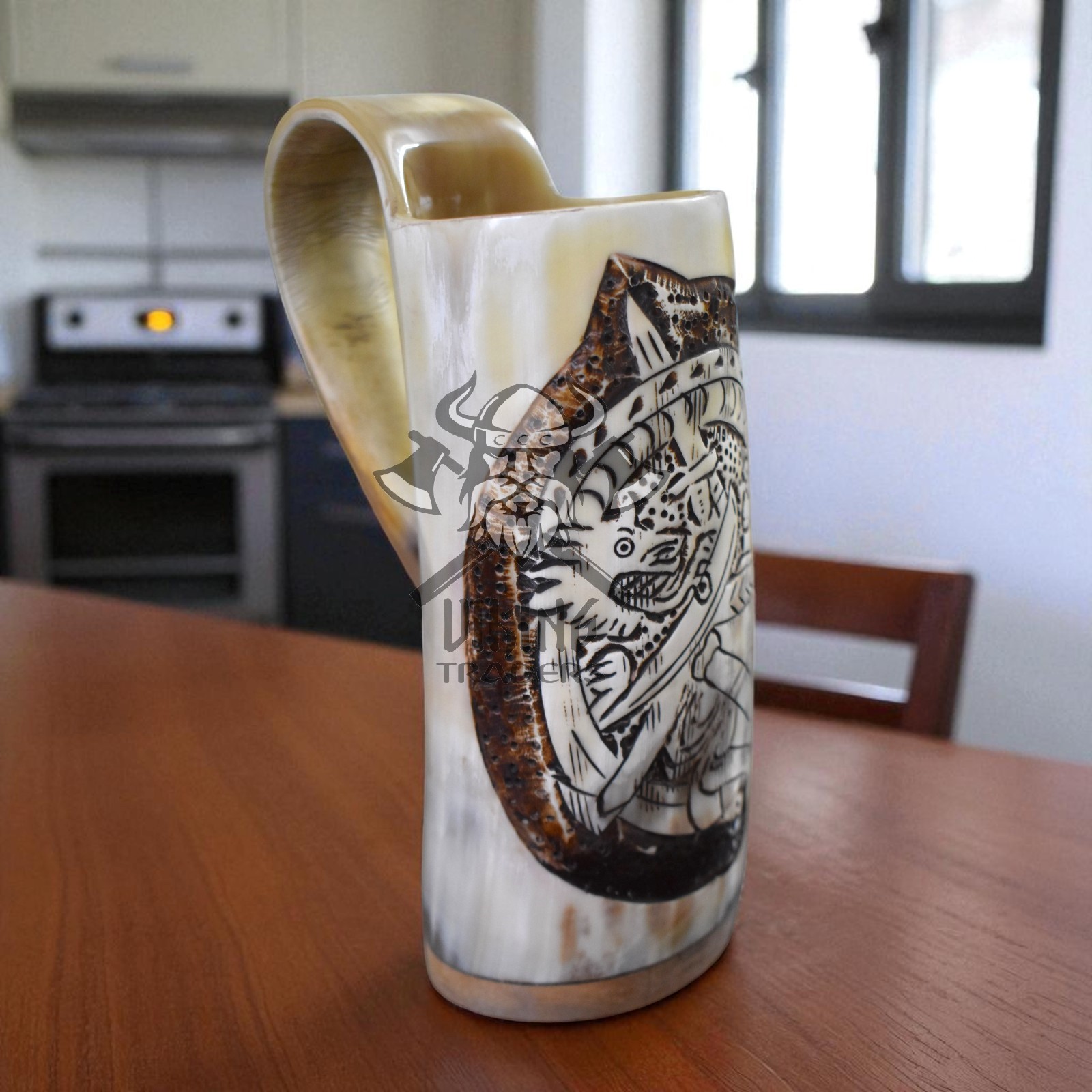 Hand-Carved Decorative Horn Pitcher