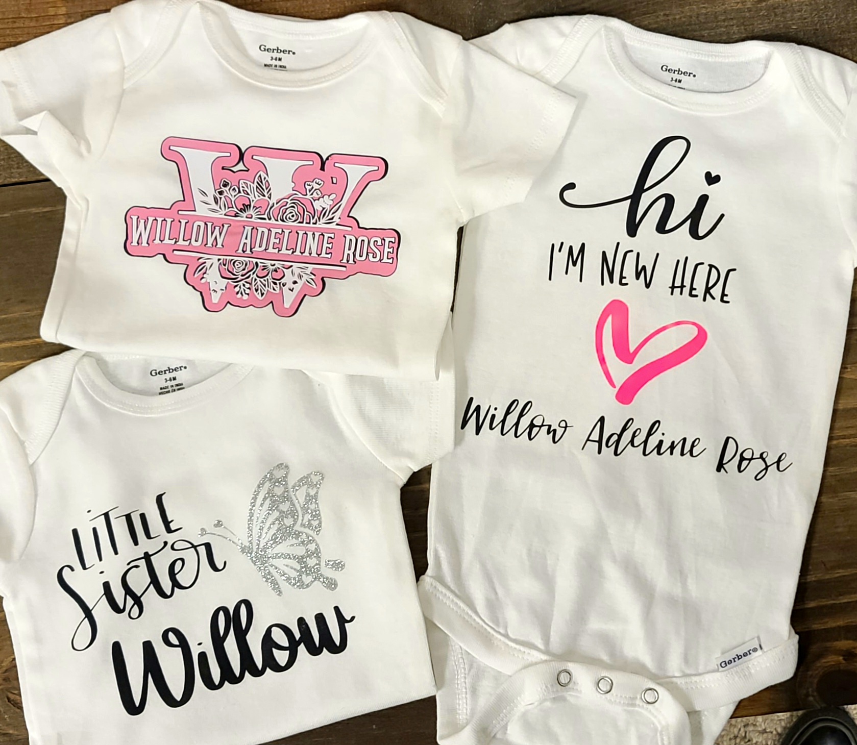Personalized with Vinyl Baby Onesies Set