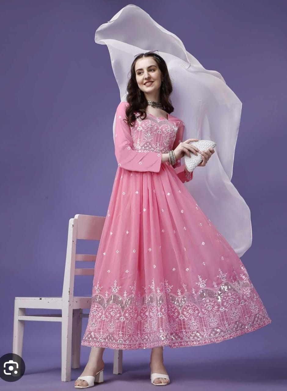 Elegant Pink Embroidered Gown