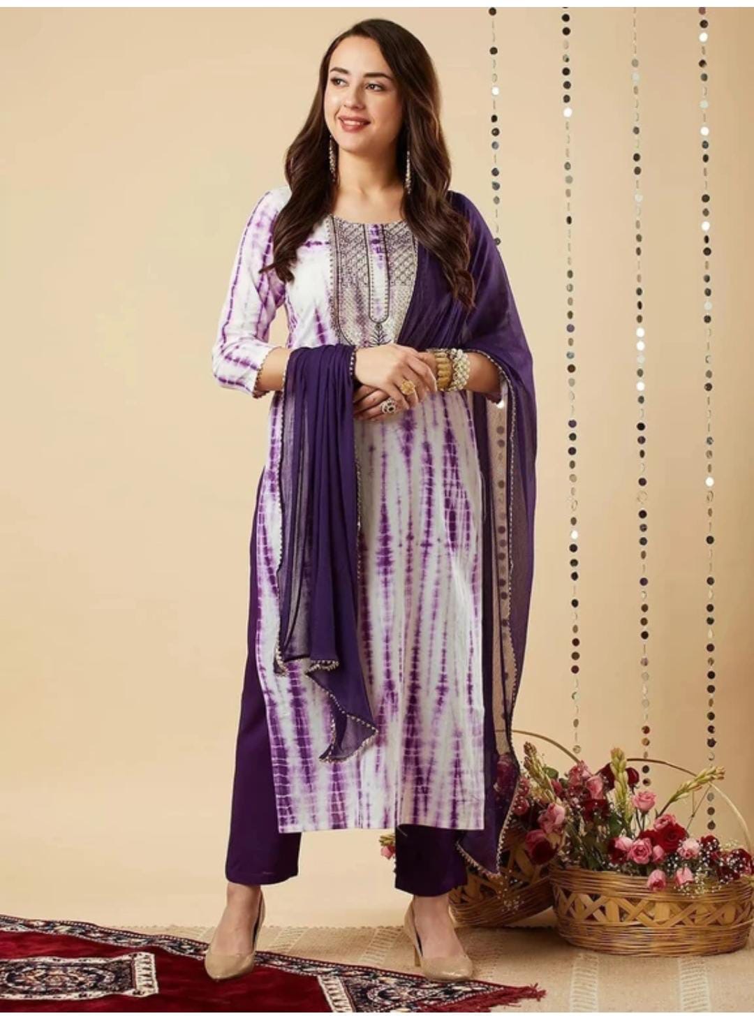 Purple Tie-Dye Kurti Set