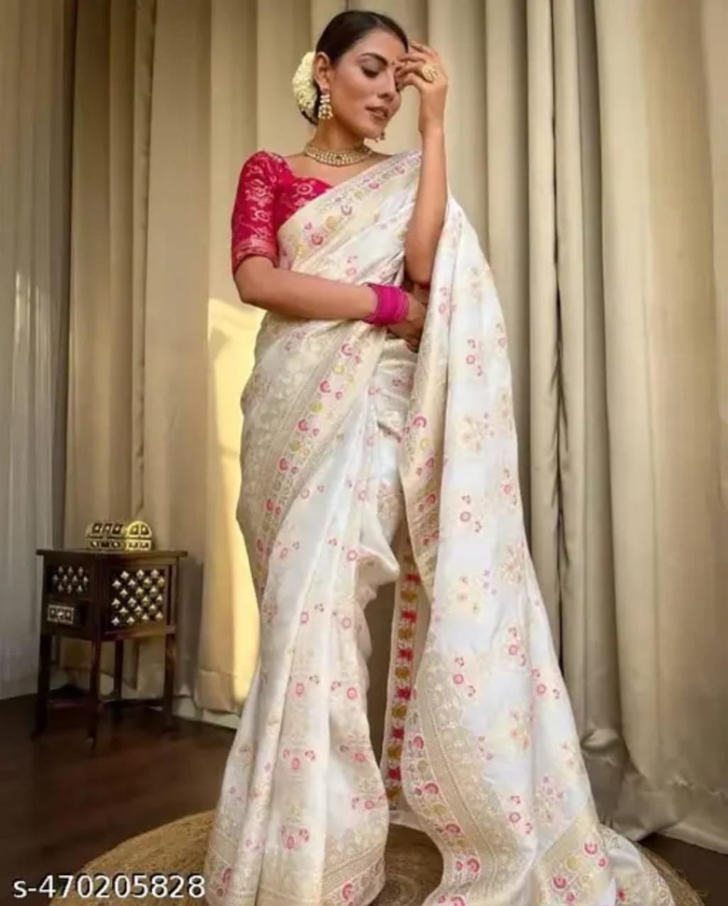Elegant White Floral Saree