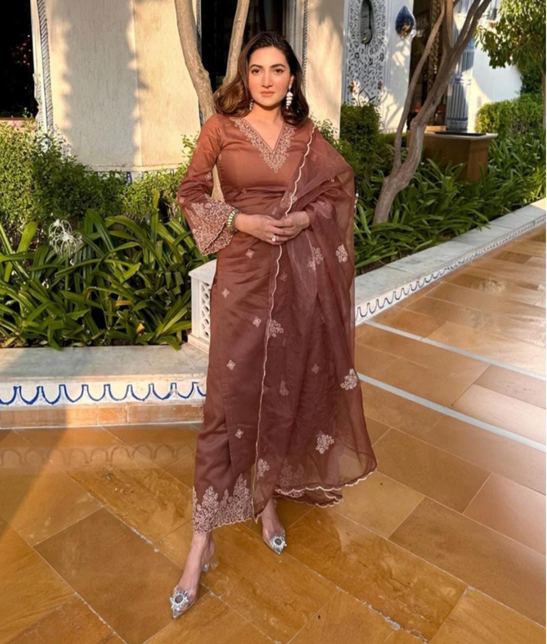 Elegant Brown Embroidered Kurta Set