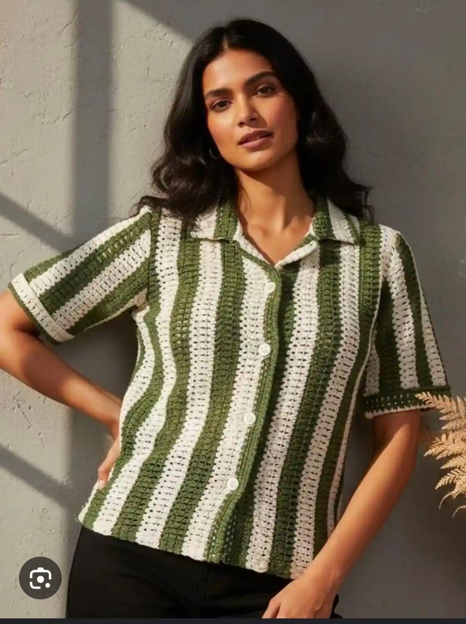 Striped Crochet Button-Up Shirt