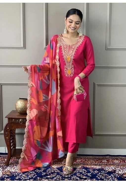 Embroidered Pink Salwar Suit
