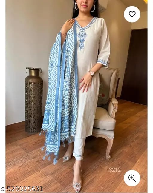 Elegant White & Blue Embroidered Kurti Set